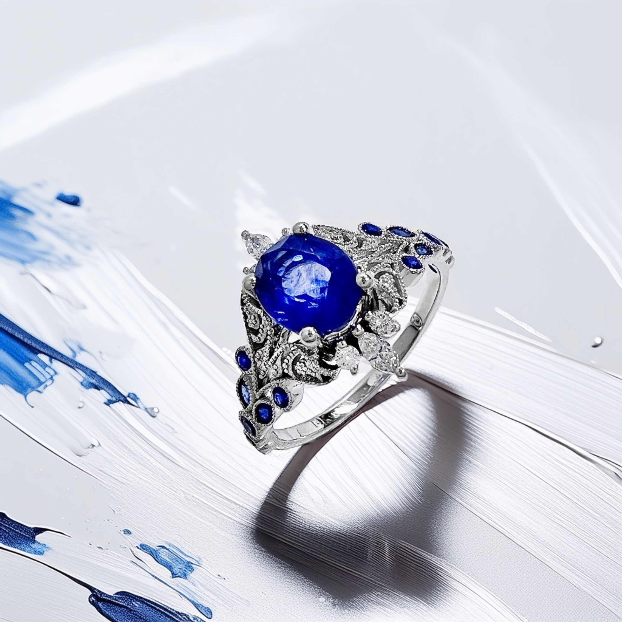 Oval-Cut Sapphire Diamond Engagement Ring 3.10tcw