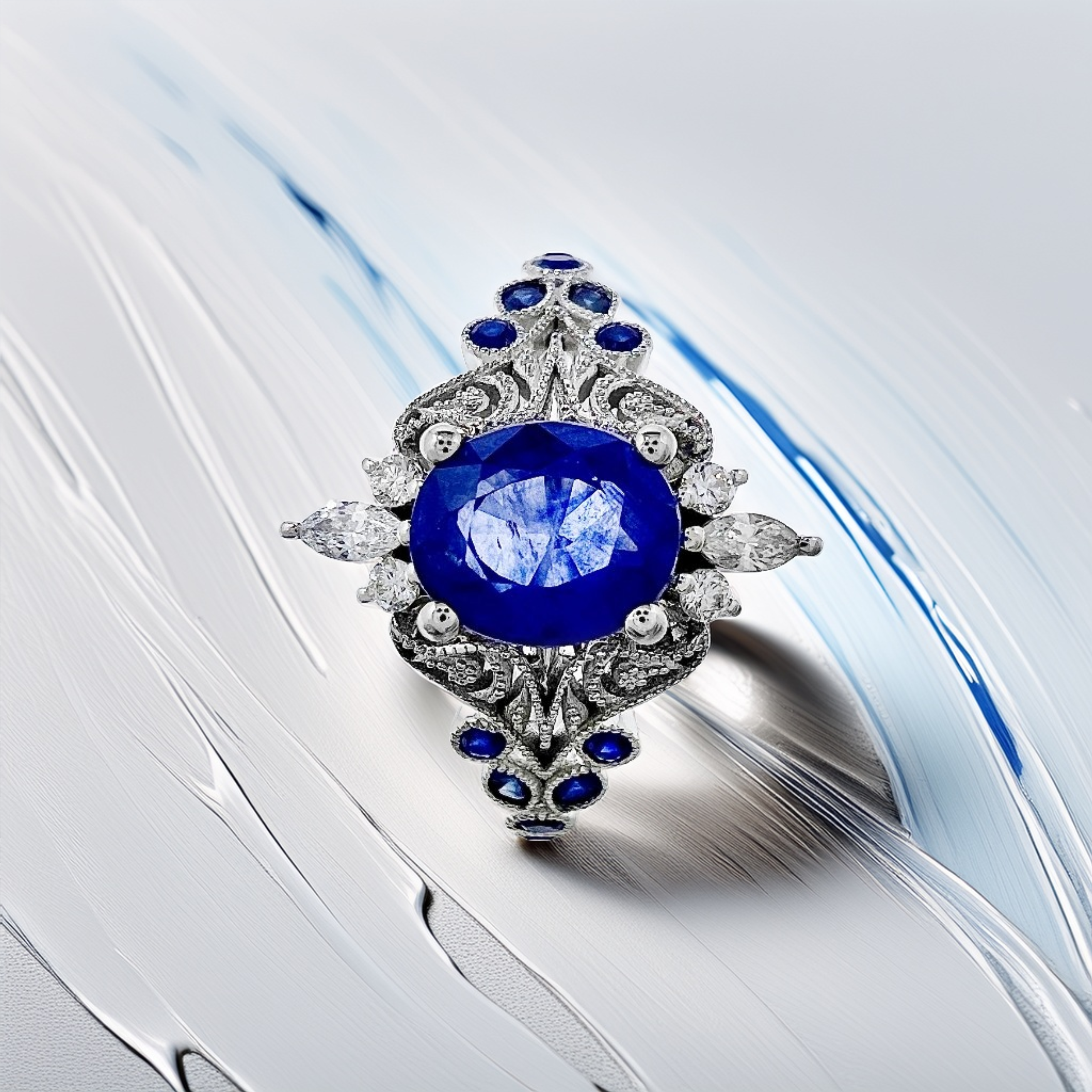 Oval-Cut Sapphire Diamond Engagement Ring 3.10tcw