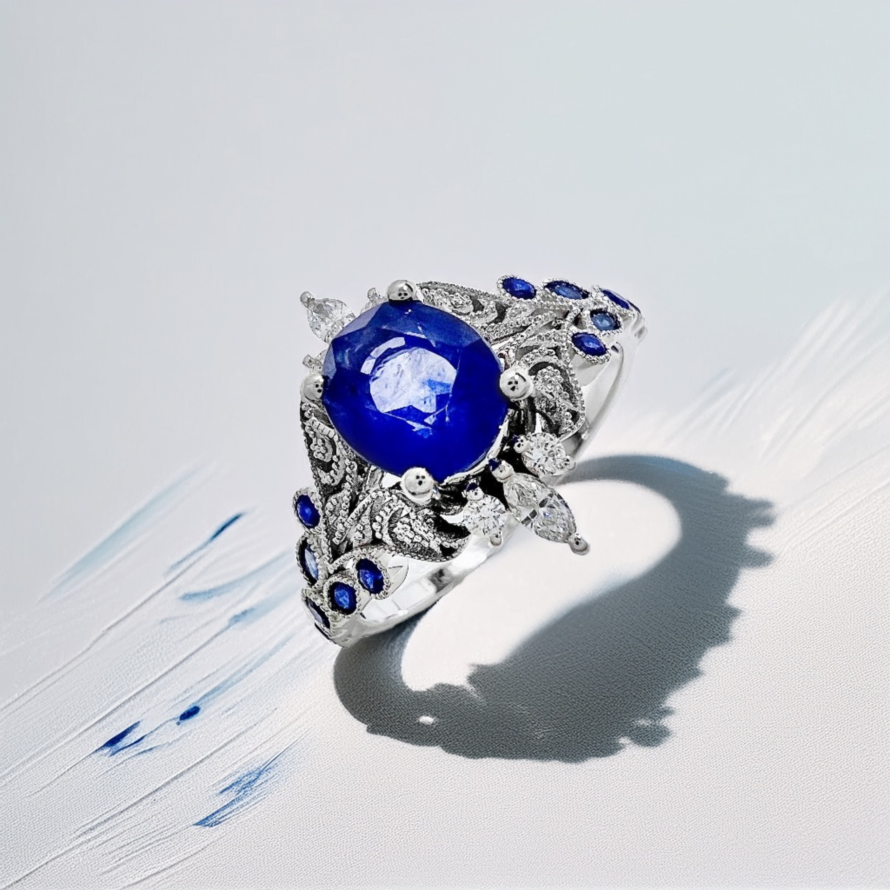 Oval-Cut Sapphire Diamond Engagement Ring 3.10tcw