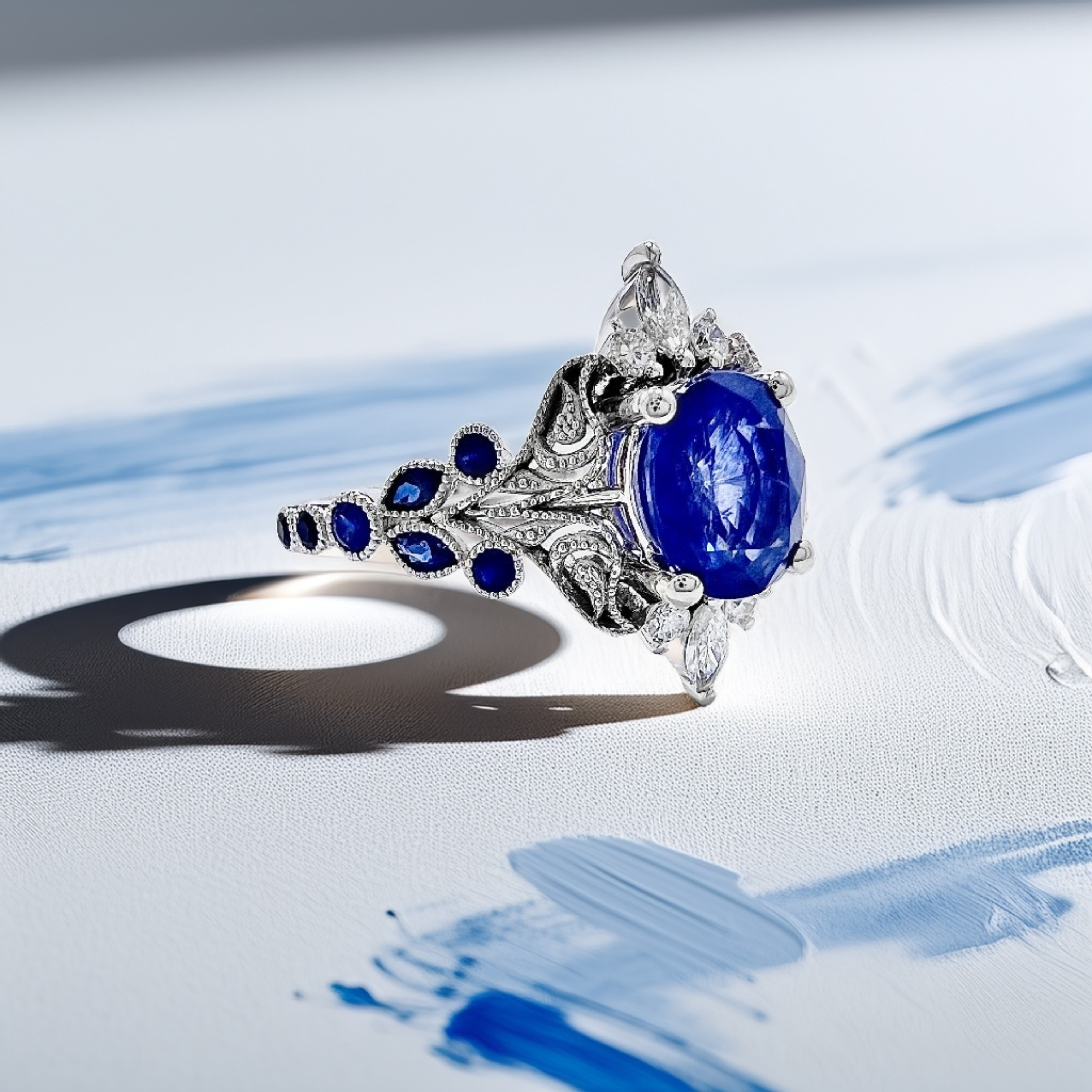 Oval-Cut Sapphire Diamond Engagement Ring 3.10tcw