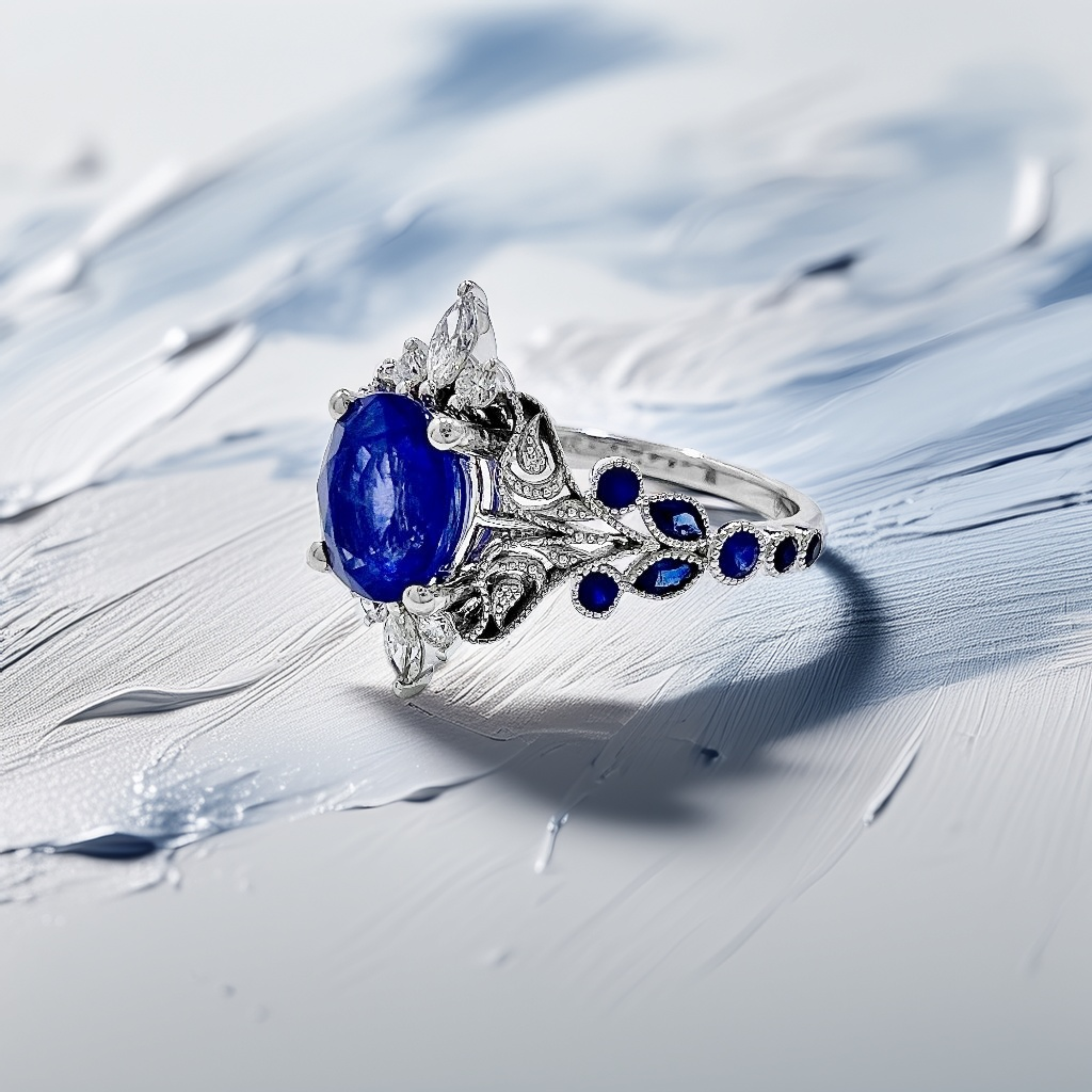 Oval-Cut Sapphire Diamond Engagement Ring 3.10tcw