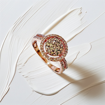 Champagne And White Diamond Cluster Halo Diamond Ring Rose Gold 0.50tcw