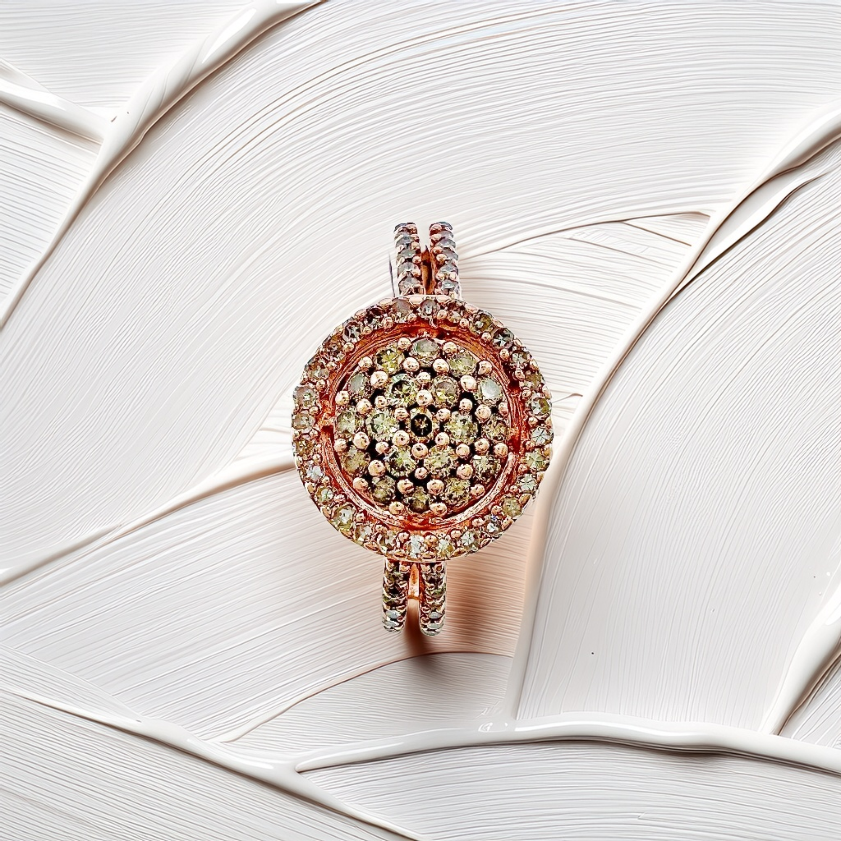 Champagne And White Diamond Cluster Halo Diamond Ring Rose Gold 0.50tcw