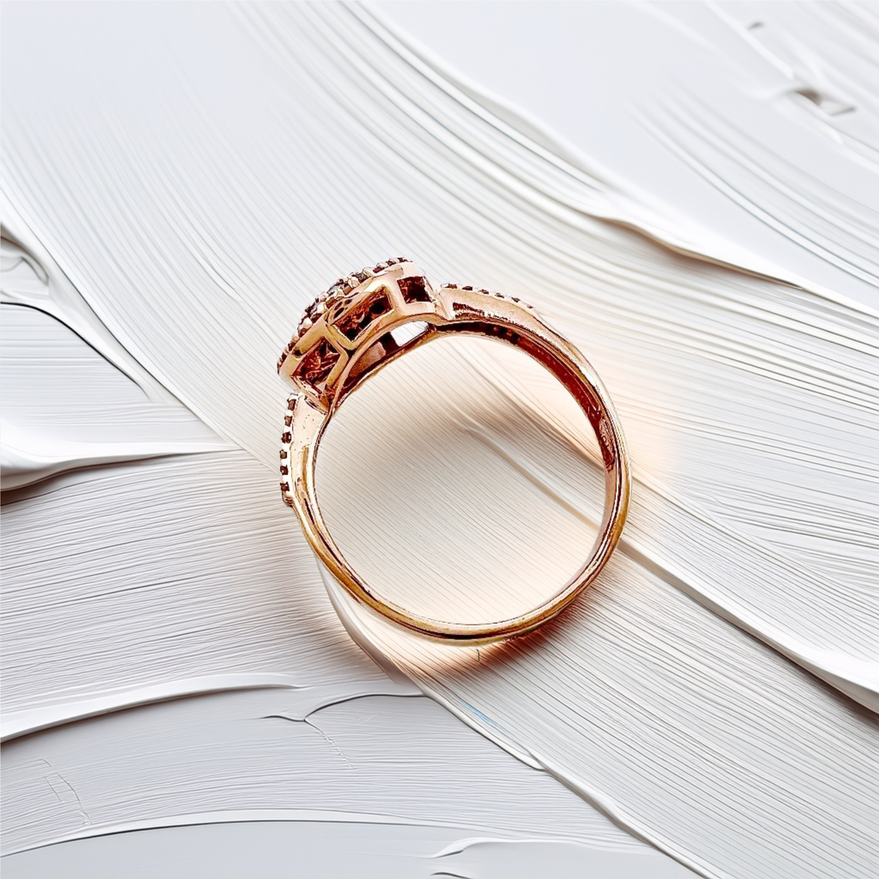 Champagne And White Diamond Cluster Halo Diamond Ring Rose Gold 0.50tcw