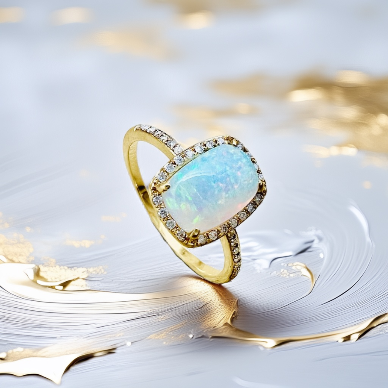 Cushion Opal Diamond Halo Ring 1.14tcw