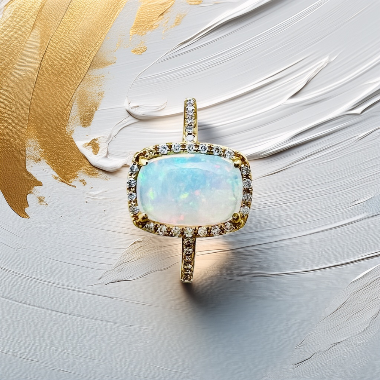 Cushion Opal Diamond Halo Ring 1.14tcw