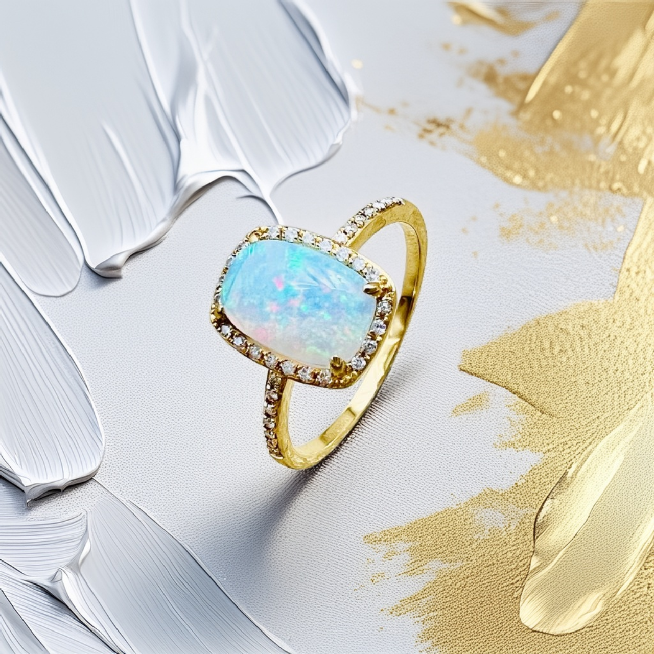 Cushion Opal Diamond Halo Ring 1.14tcw