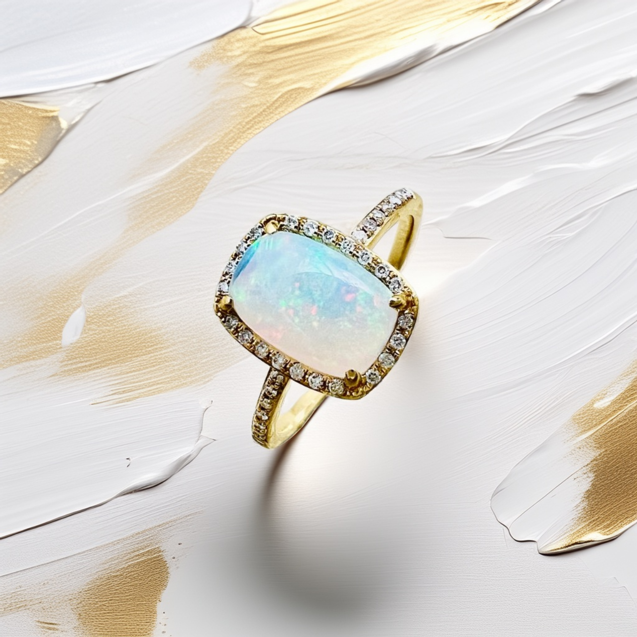 Cushion Opal Diamond Halo Ring 1.14tcw