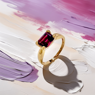 East West Emerald Cut Garnet Ring