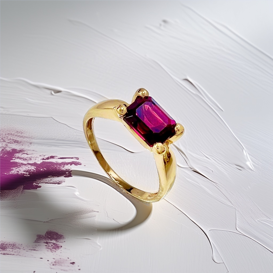 East West Emerald Cut Garnet Ring