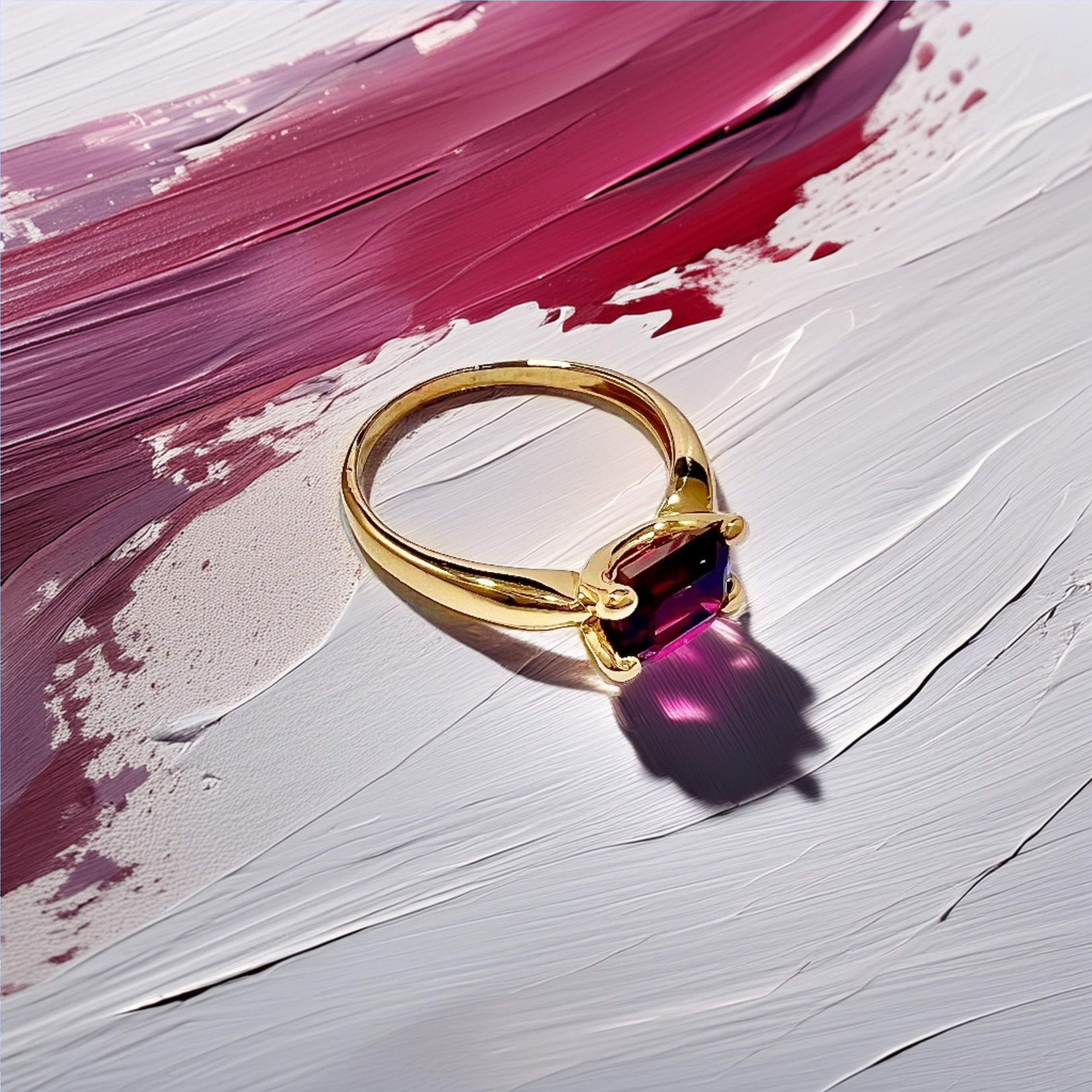 East West Emerald Cut Garnet Ring