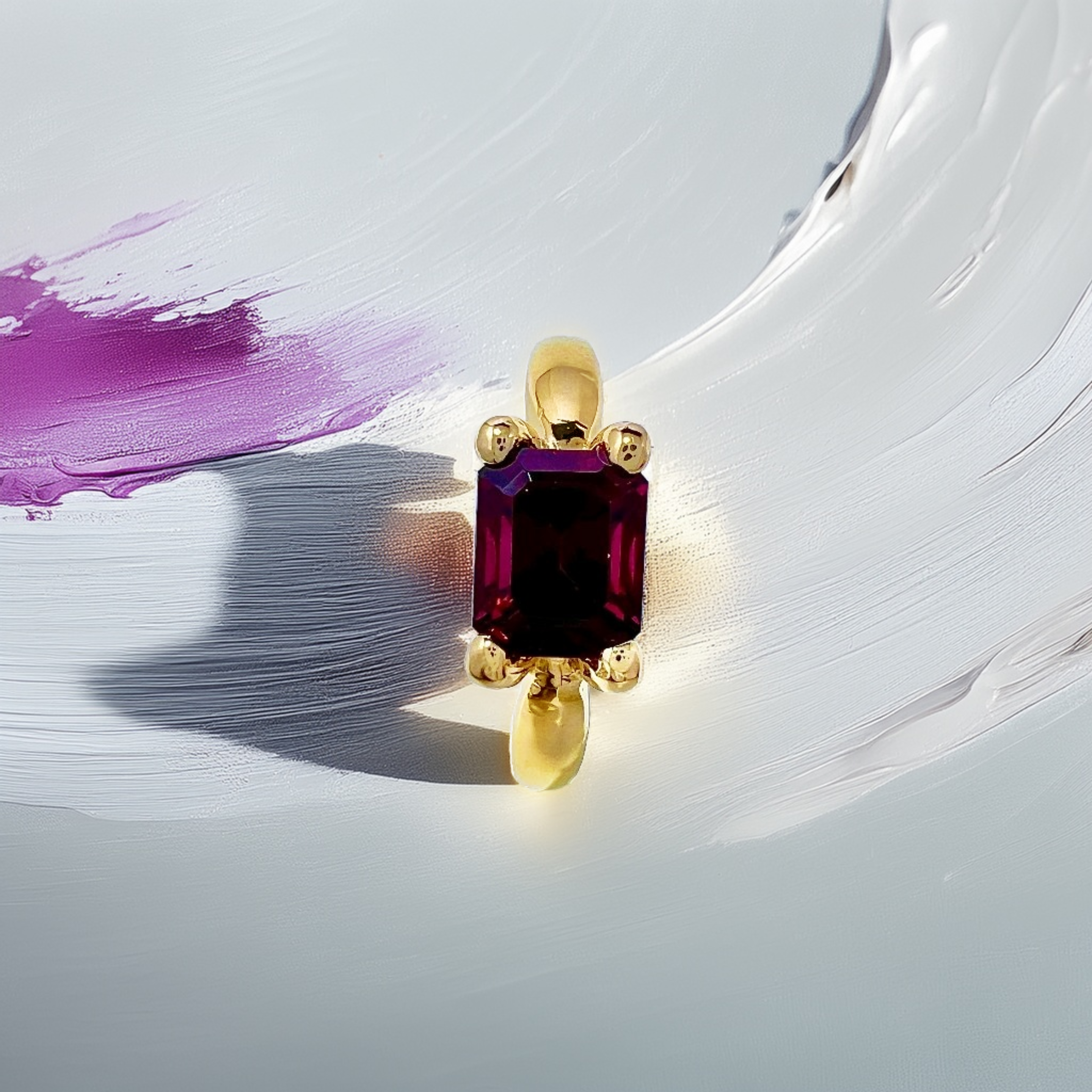 East West Emerald Cut Garnet Ring