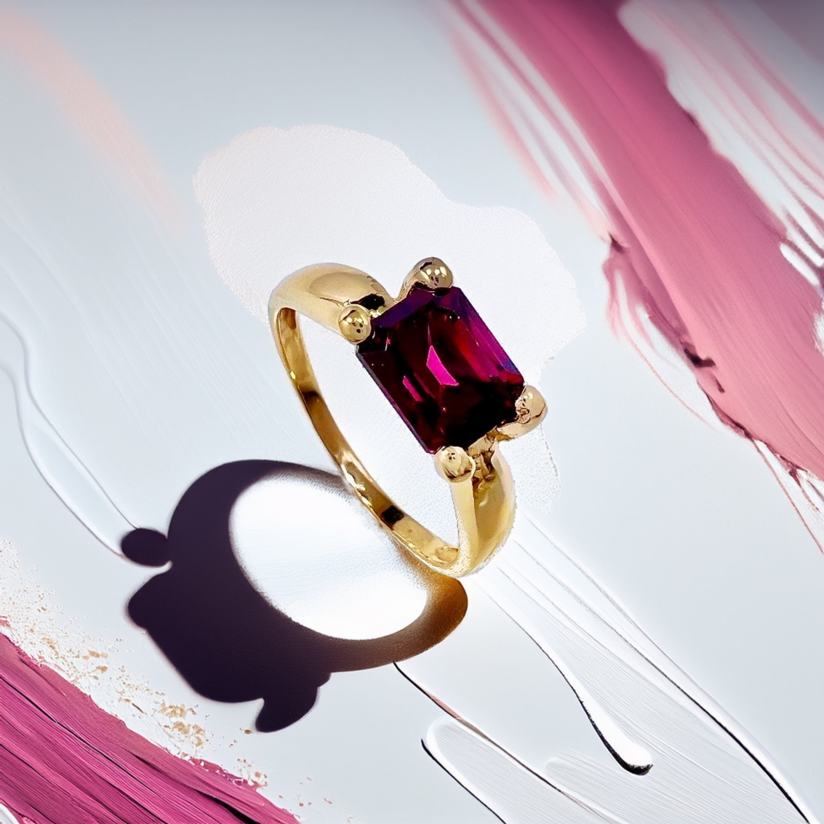 East West Emerald Cut Garnet Ring