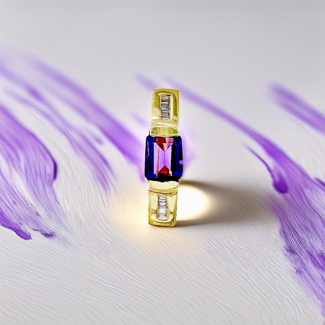 Emerald-Cut Amethyst Diamond Ring