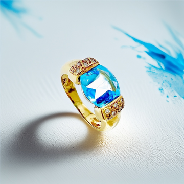 Faceted Cabochon Blue Topaz Diamond Ring