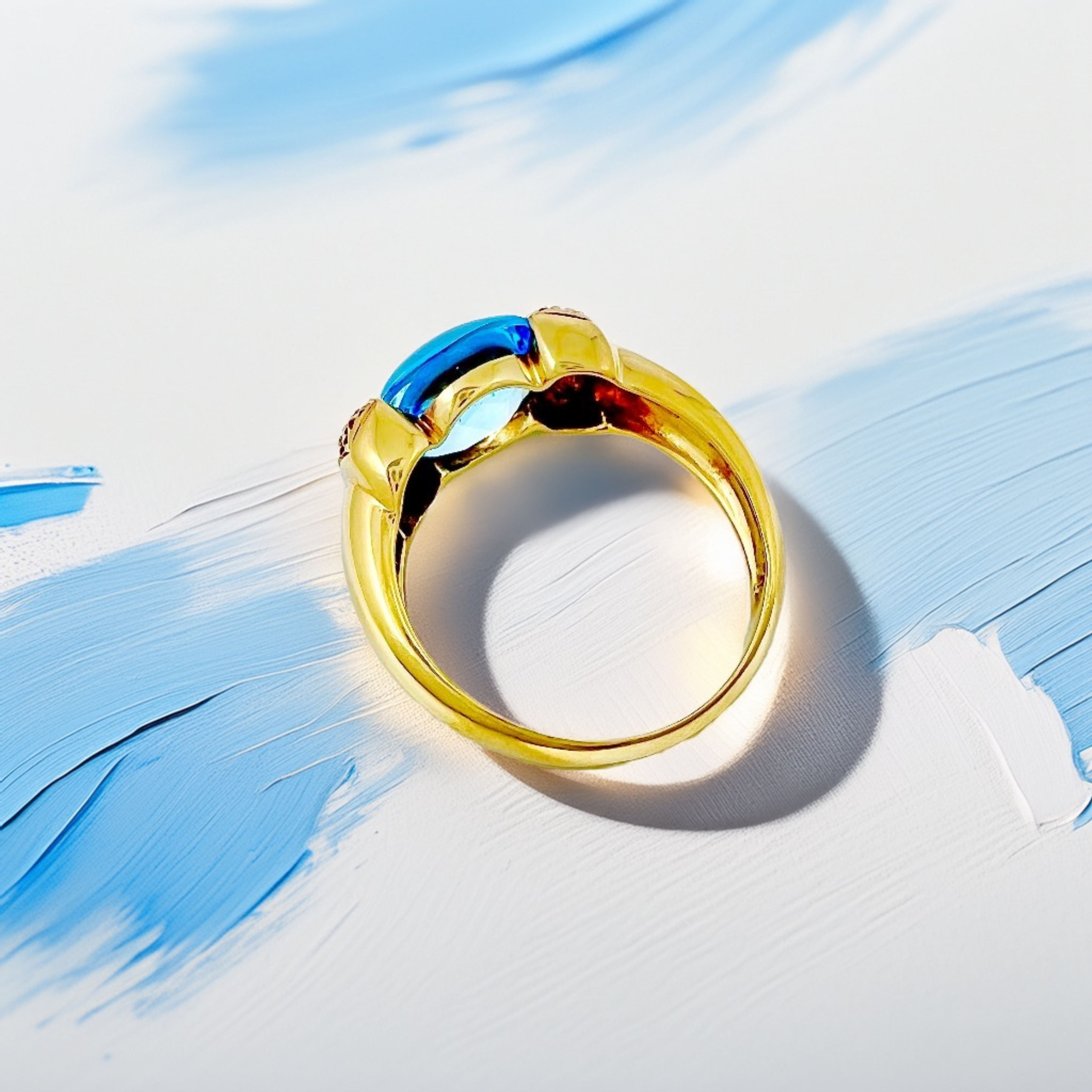 Faceted Cabochon Blue Topaz Diamond Ring