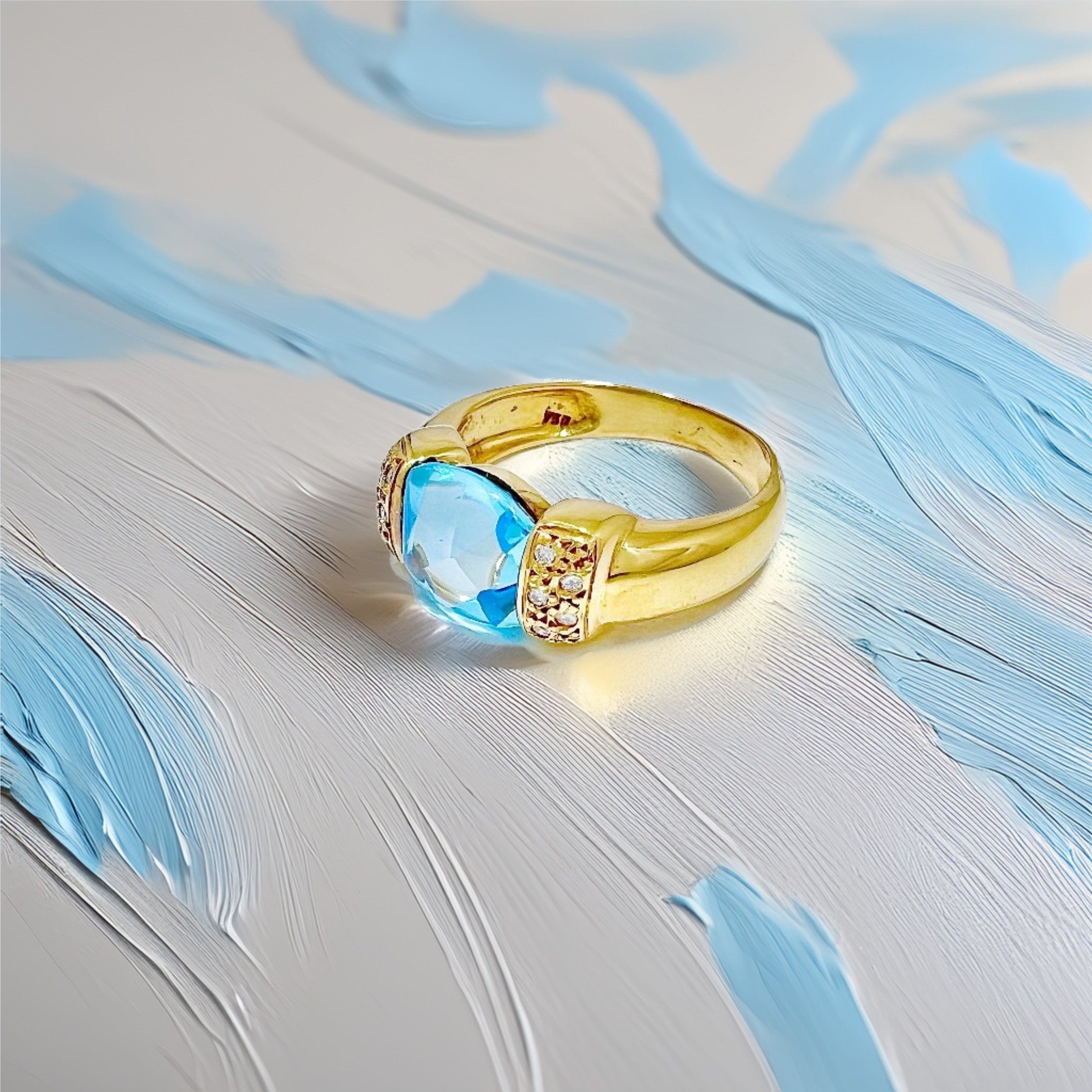 Faceted Cabochon Blue Topaz Diamond Ring