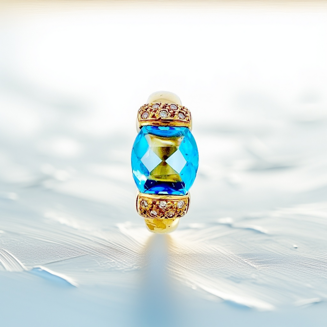 Faceted Cabochon Blue Topaz Diamond Ring