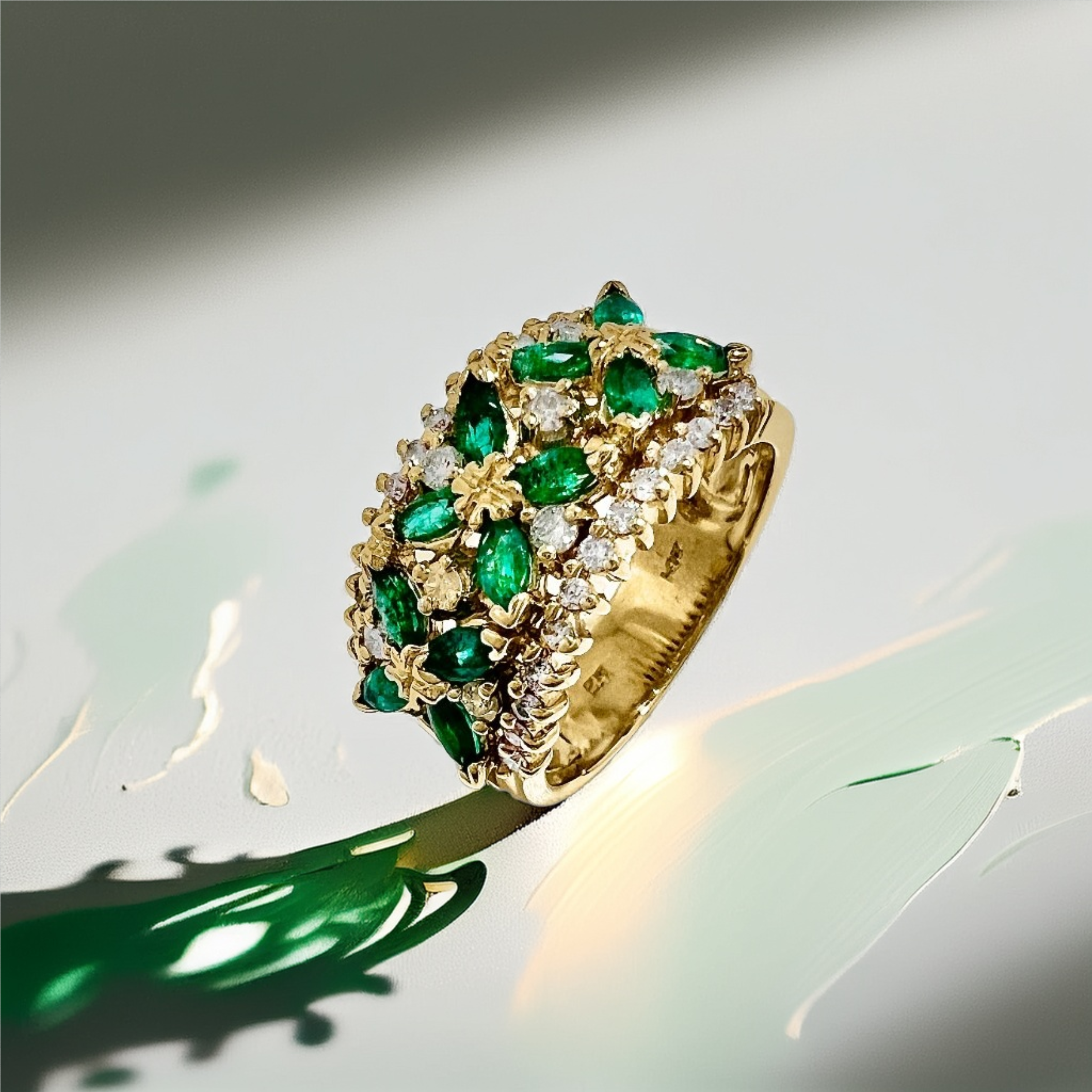 Floral Emerald Cocktail Ring