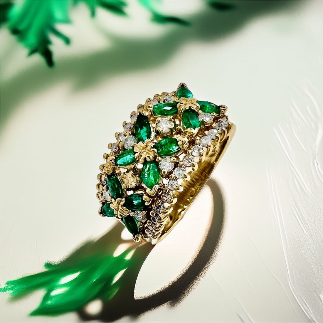Floral Emerald Cocktail Ring