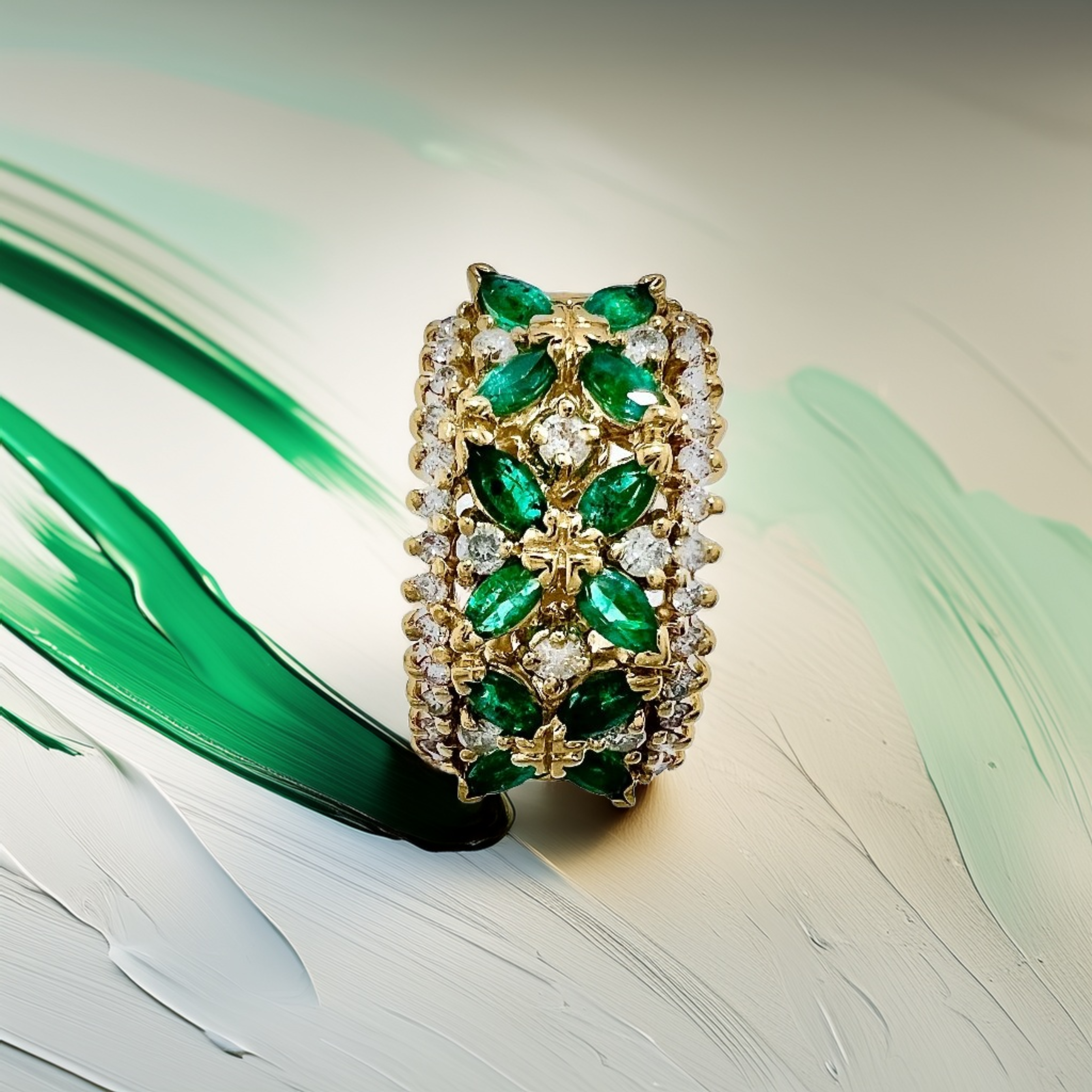 Floral Emerald Cocktail Ring