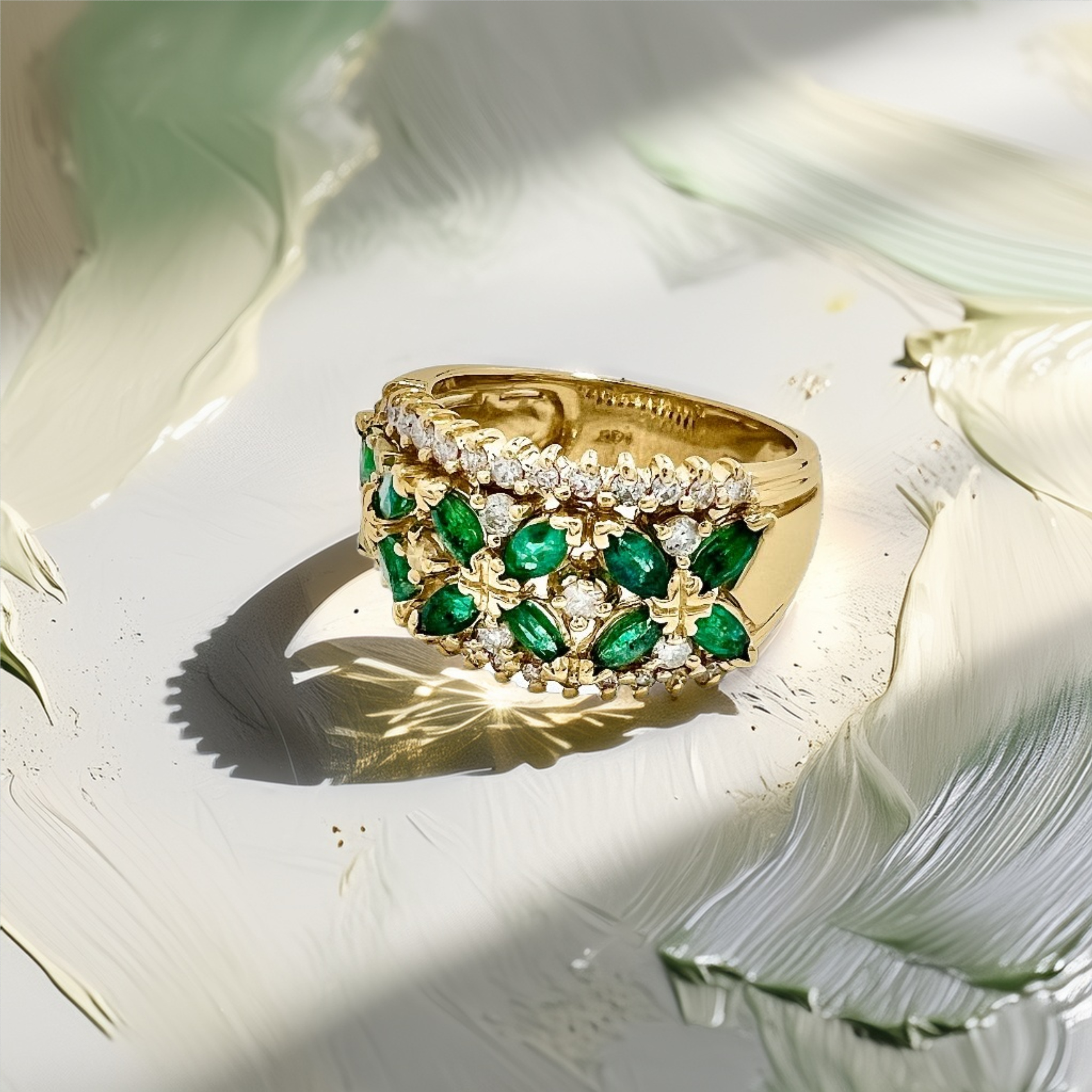 Floral Emerald Cocktail Ring