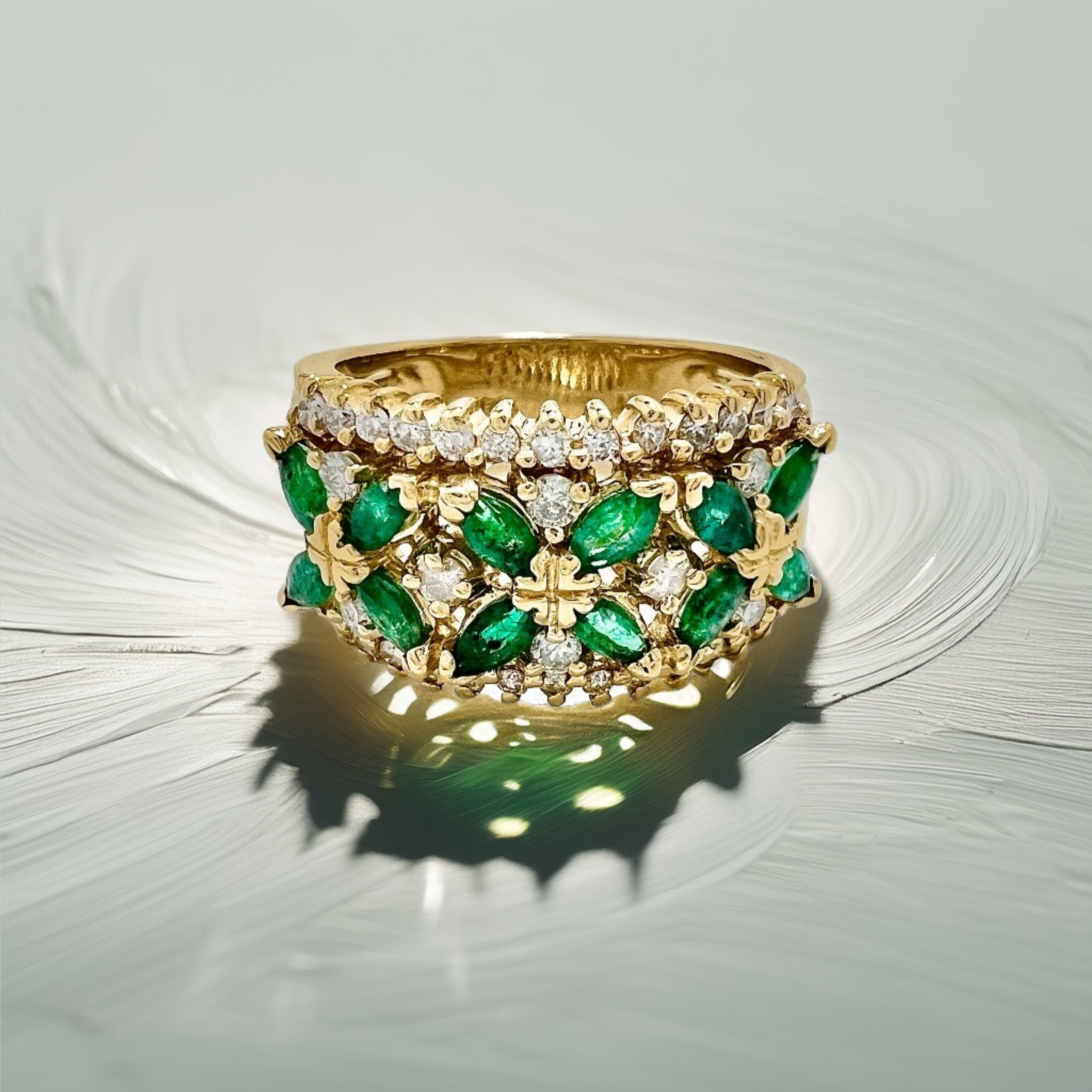 Floral Emerald Cocktail Ring