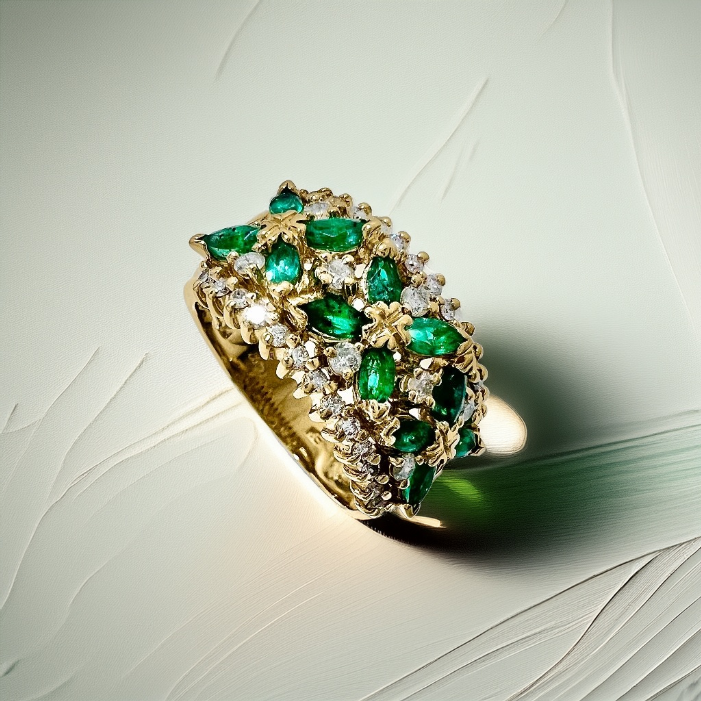 Floral Emerald Cocktail Ring