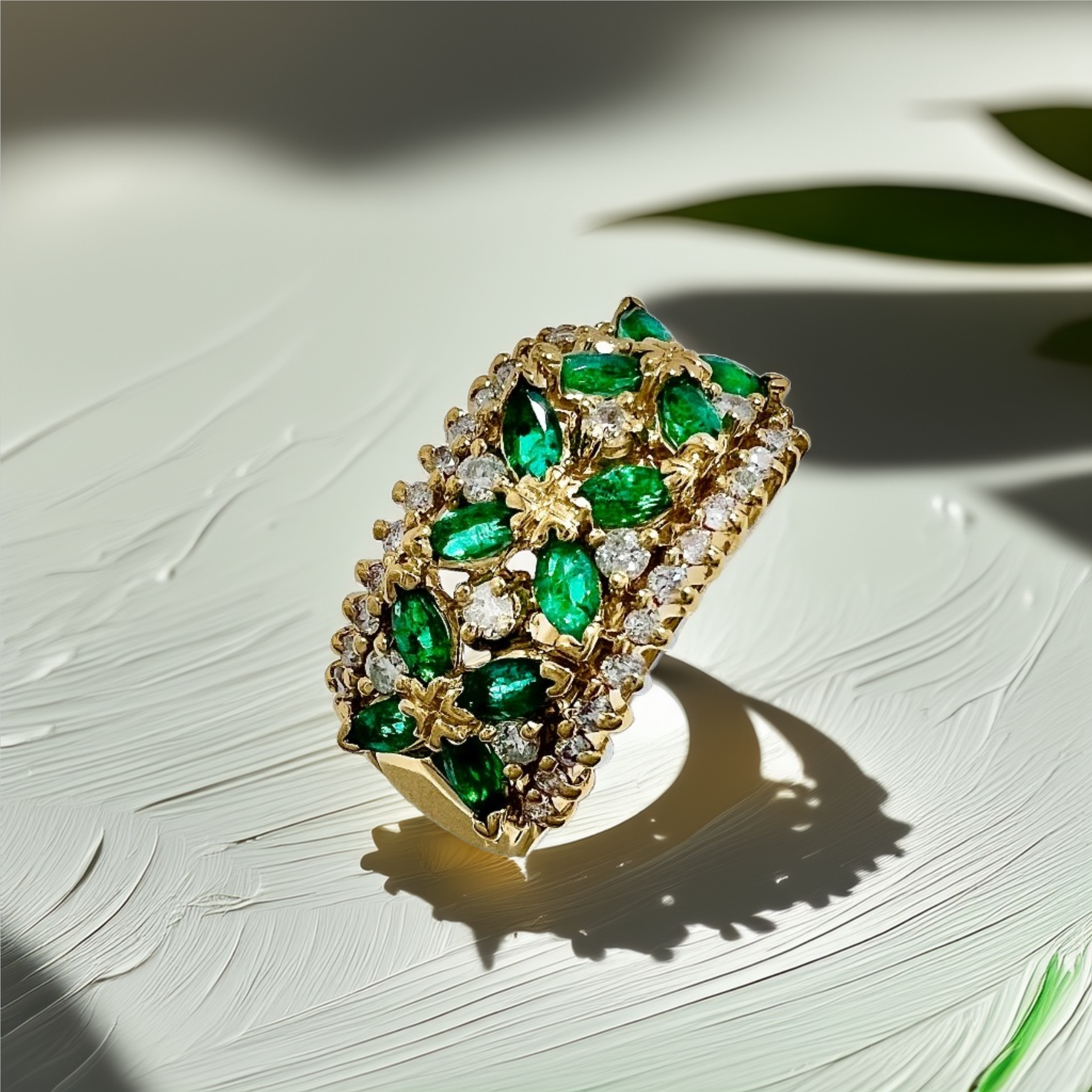 Floral Emerald Cocktail Ring