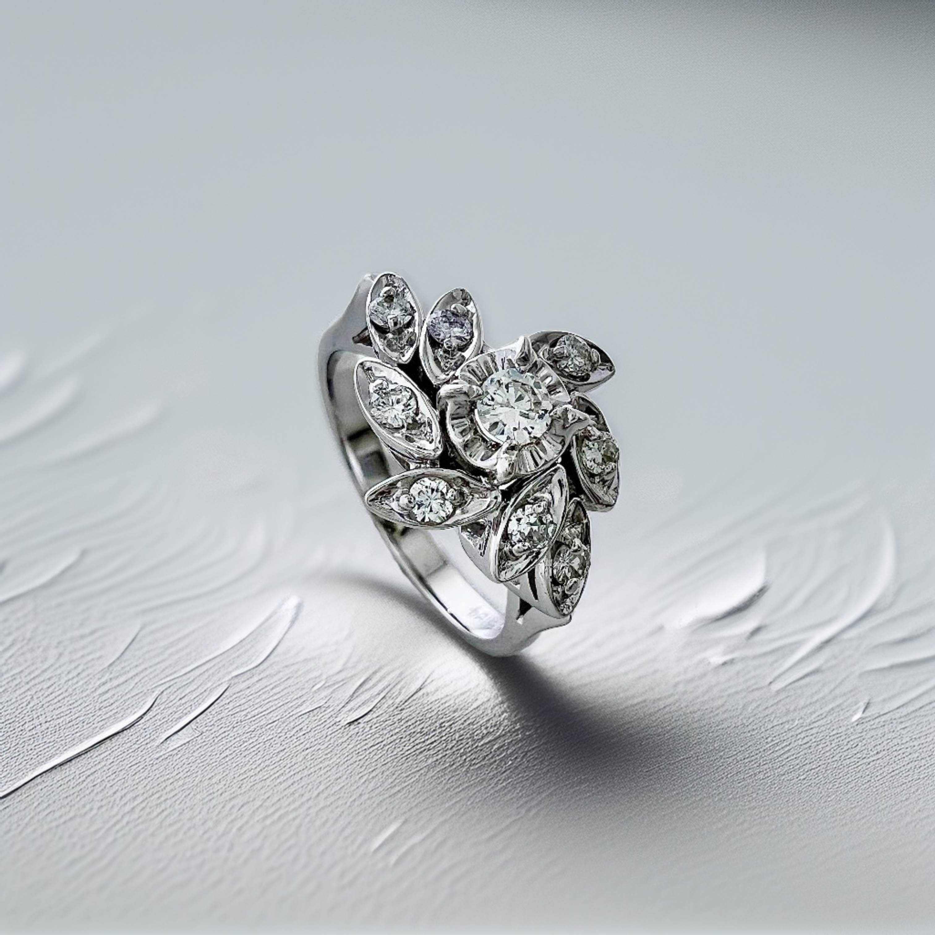 Floral Inspired Diamond Ring White Gold 0.15tcw