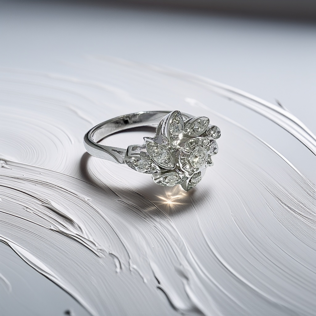 Floral Inspired Diamond Ring White Gold 0.15tcw