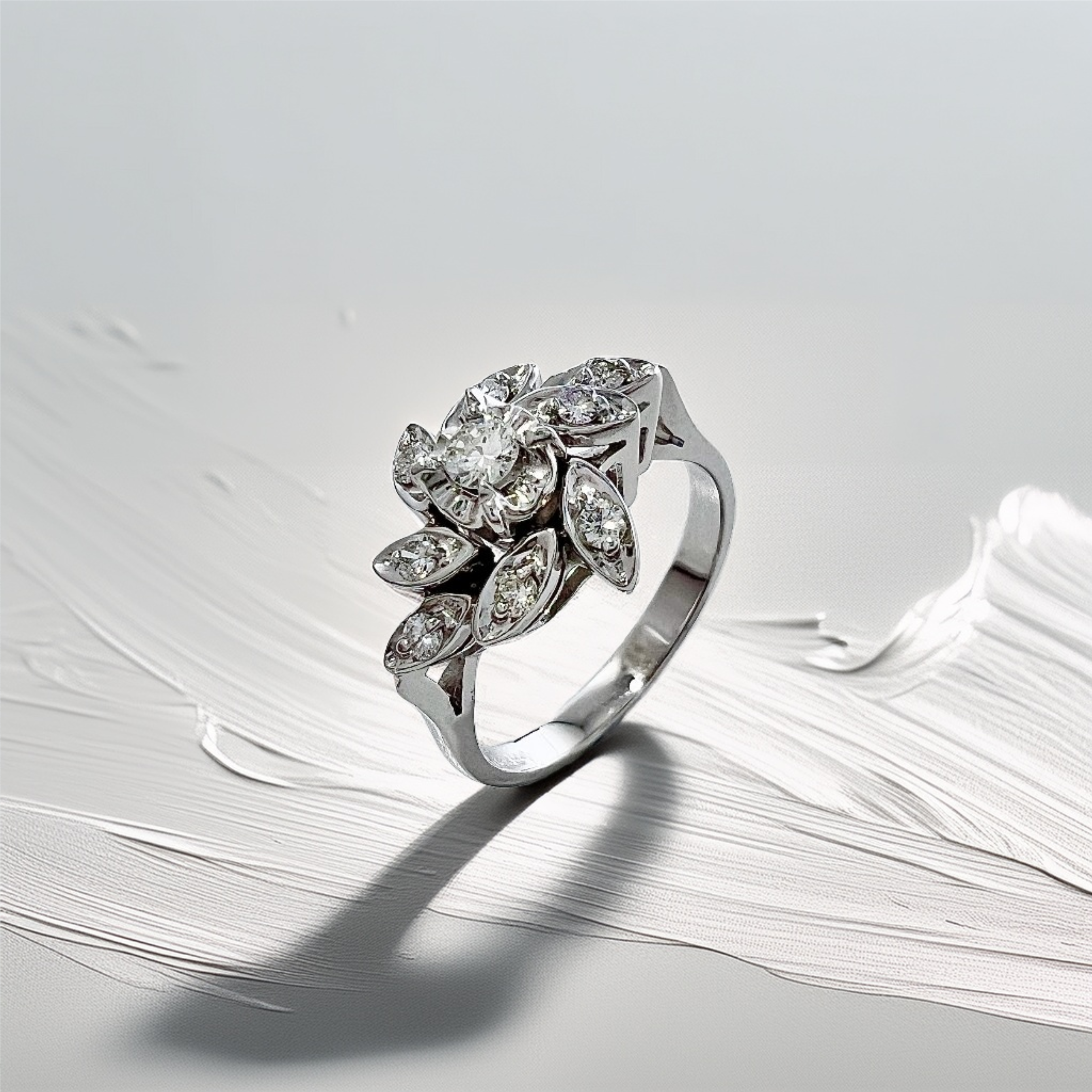 Floral Inspired Diamond Ring White Gold 0.15tcw