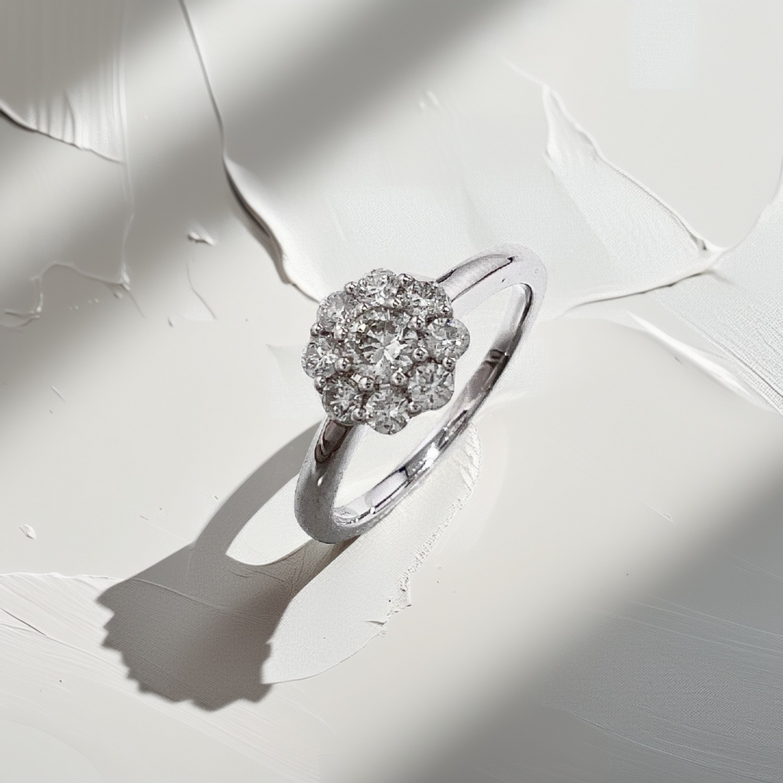 Flower Cluster Diamond Engagement Ring White Gold 0.44tcw
