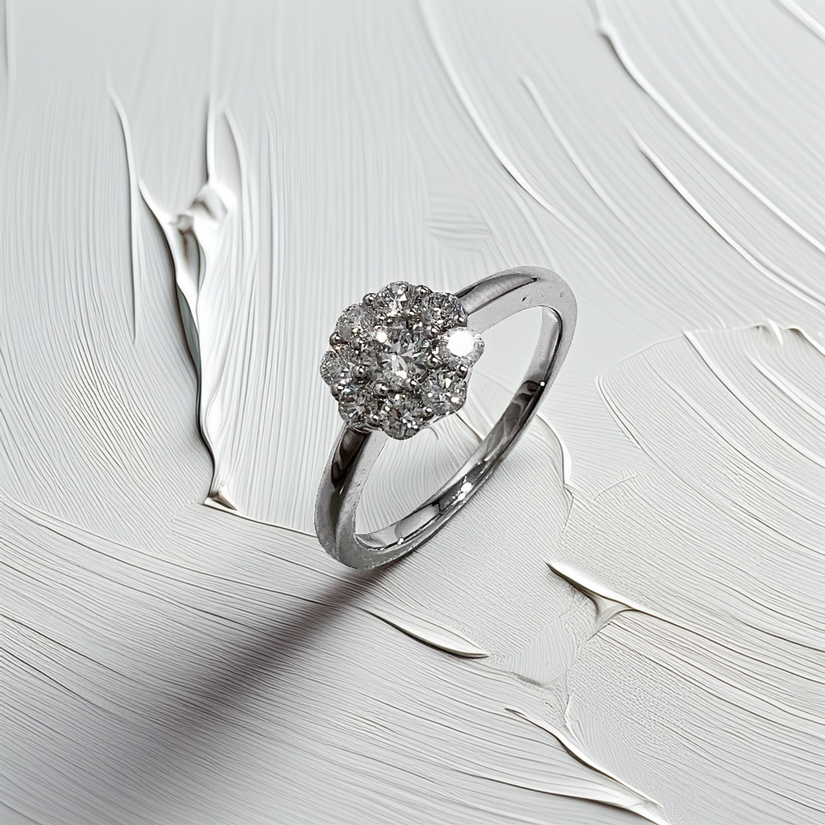 Flower Cluster Diamond Engagement Ring White Gold 0.44tcw