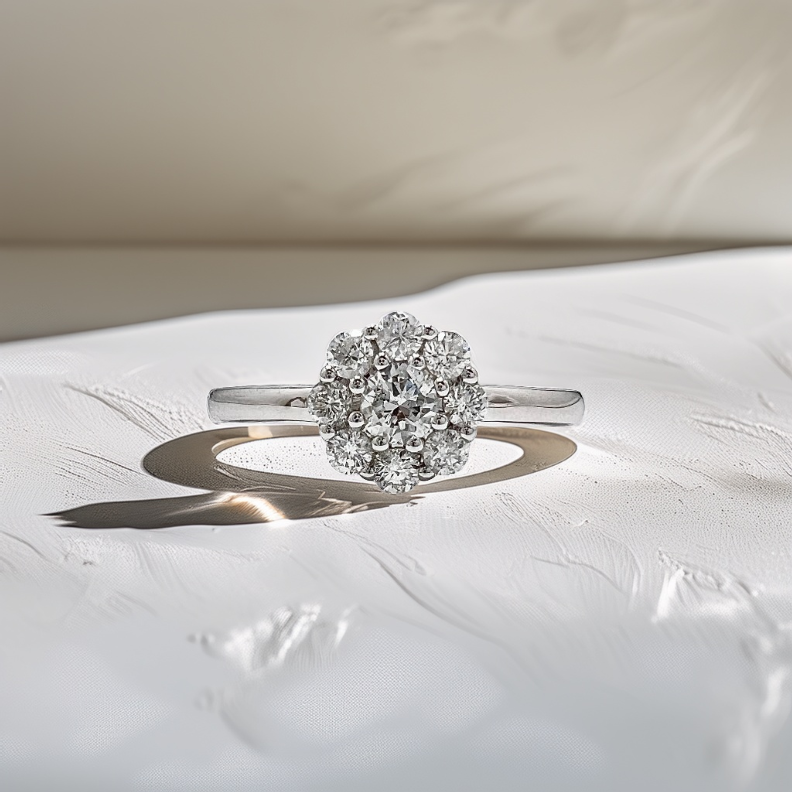 Flower Cluster Diamond Engagement Ring White Gold 0.44tcw