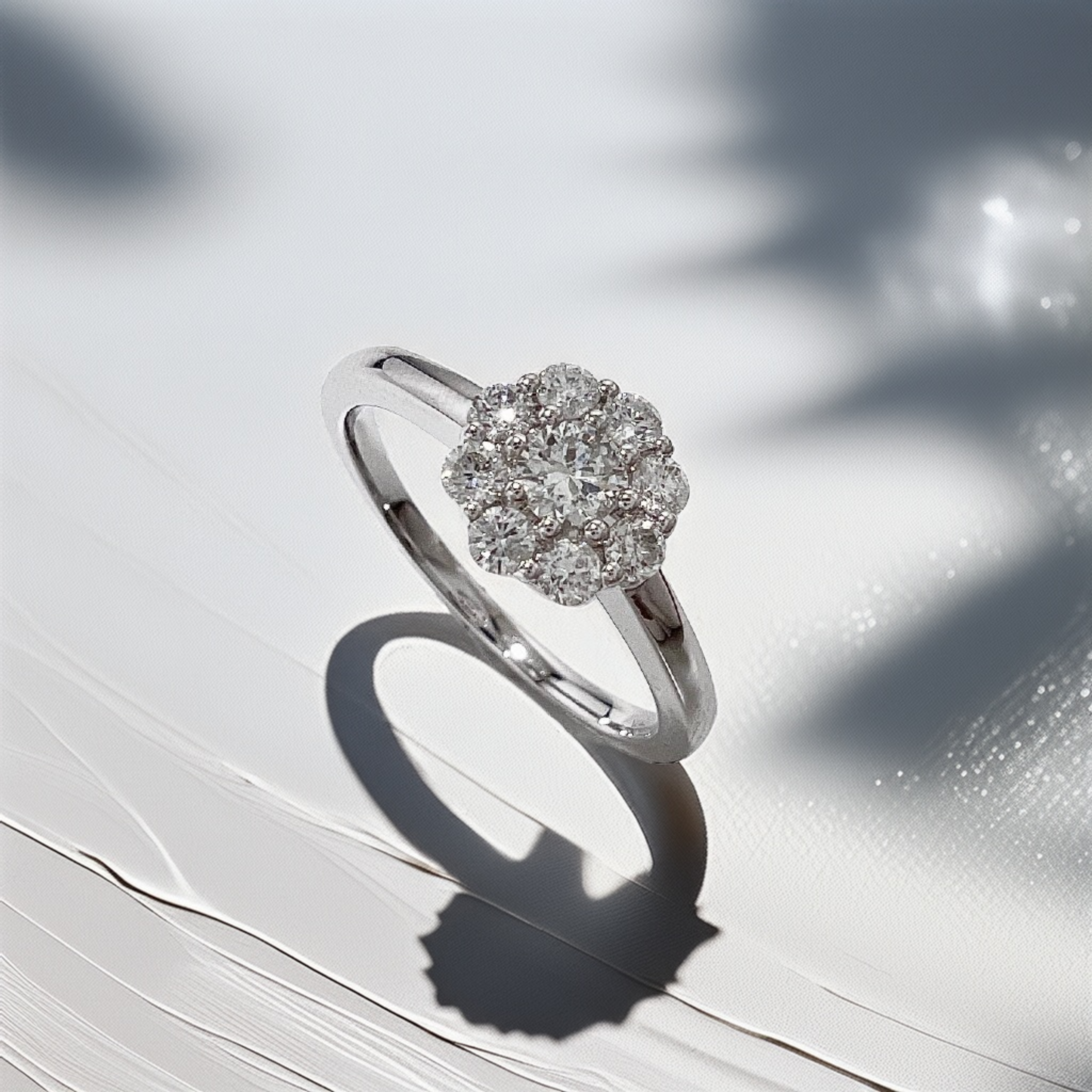 Flower Cluster Diamond Engagement Ring White Gold 0.44tcw