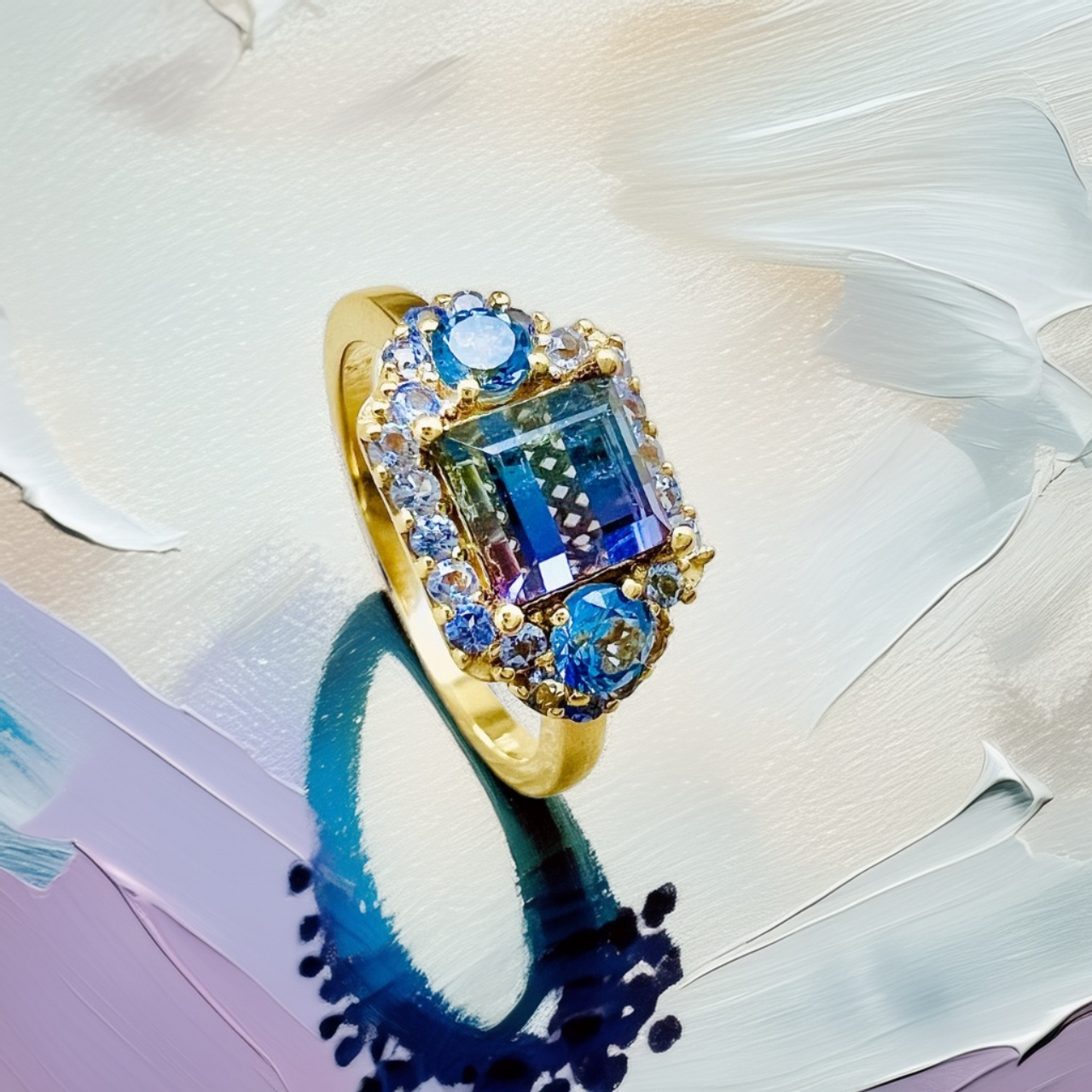 Purple Blue Tourmaline Ring Aquamarine & Tanzanite