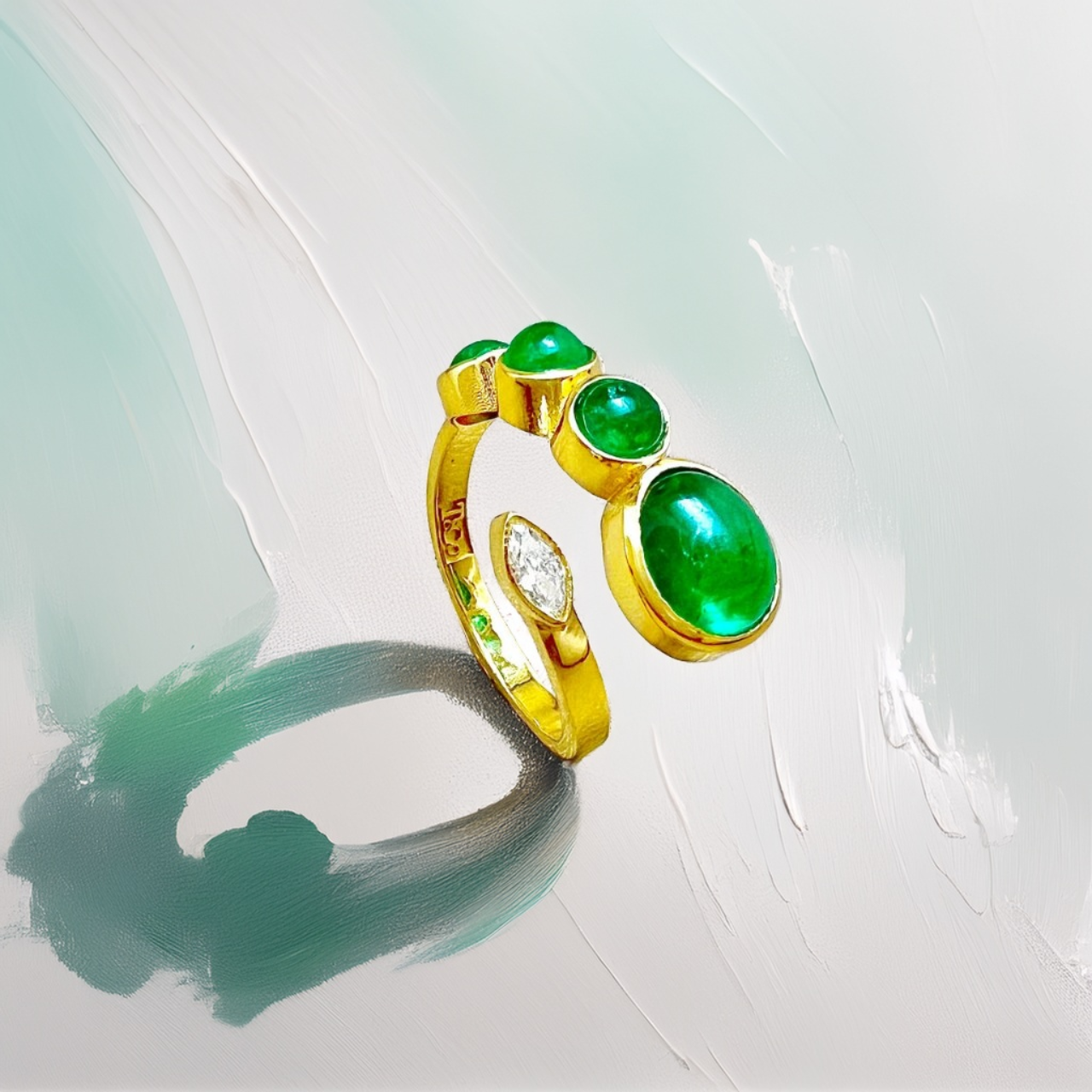 Naturae Serpentis - Unique 18 kt Gold Emerald Ring