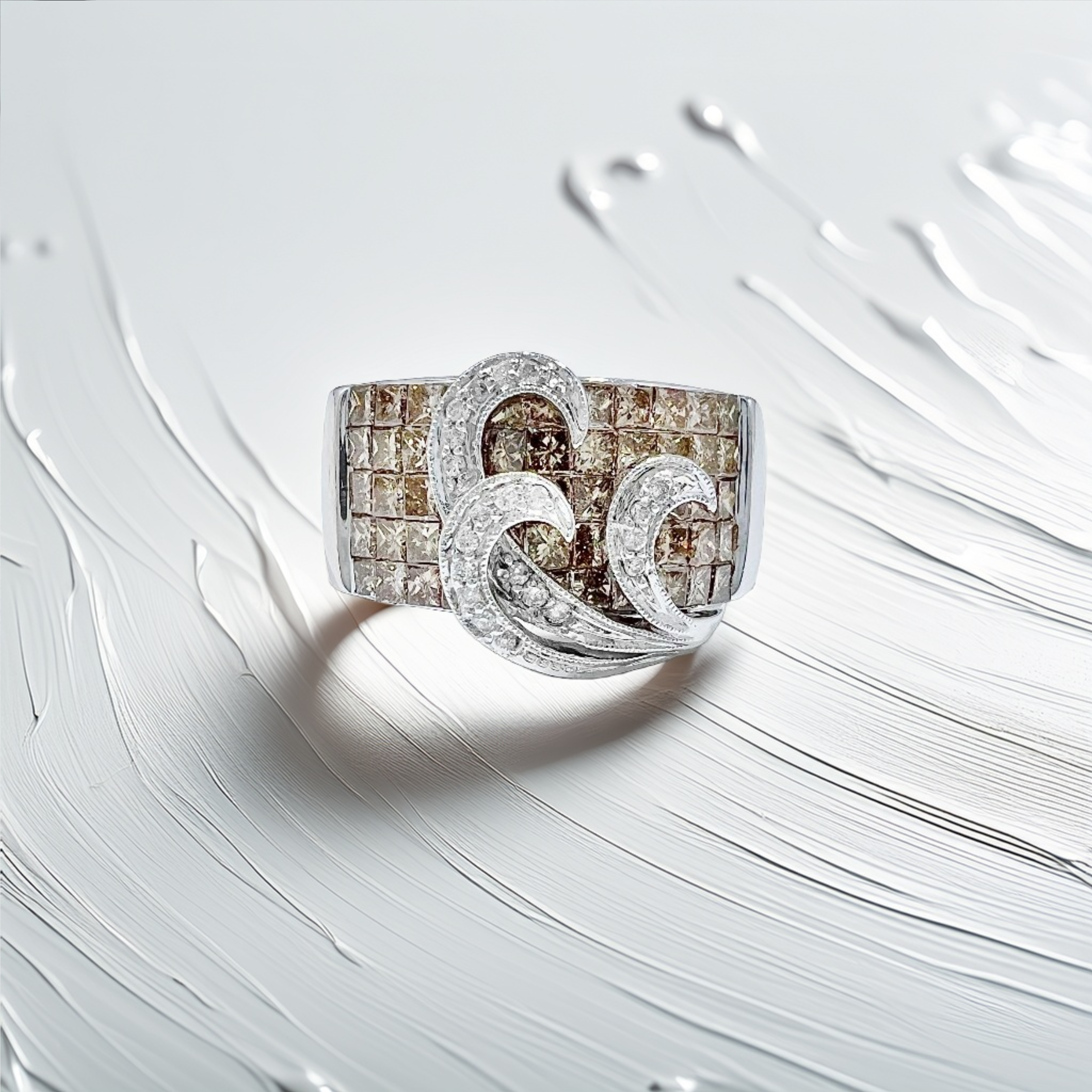 Champagne Diamond Floral Cocktail Ring 2.50tcw