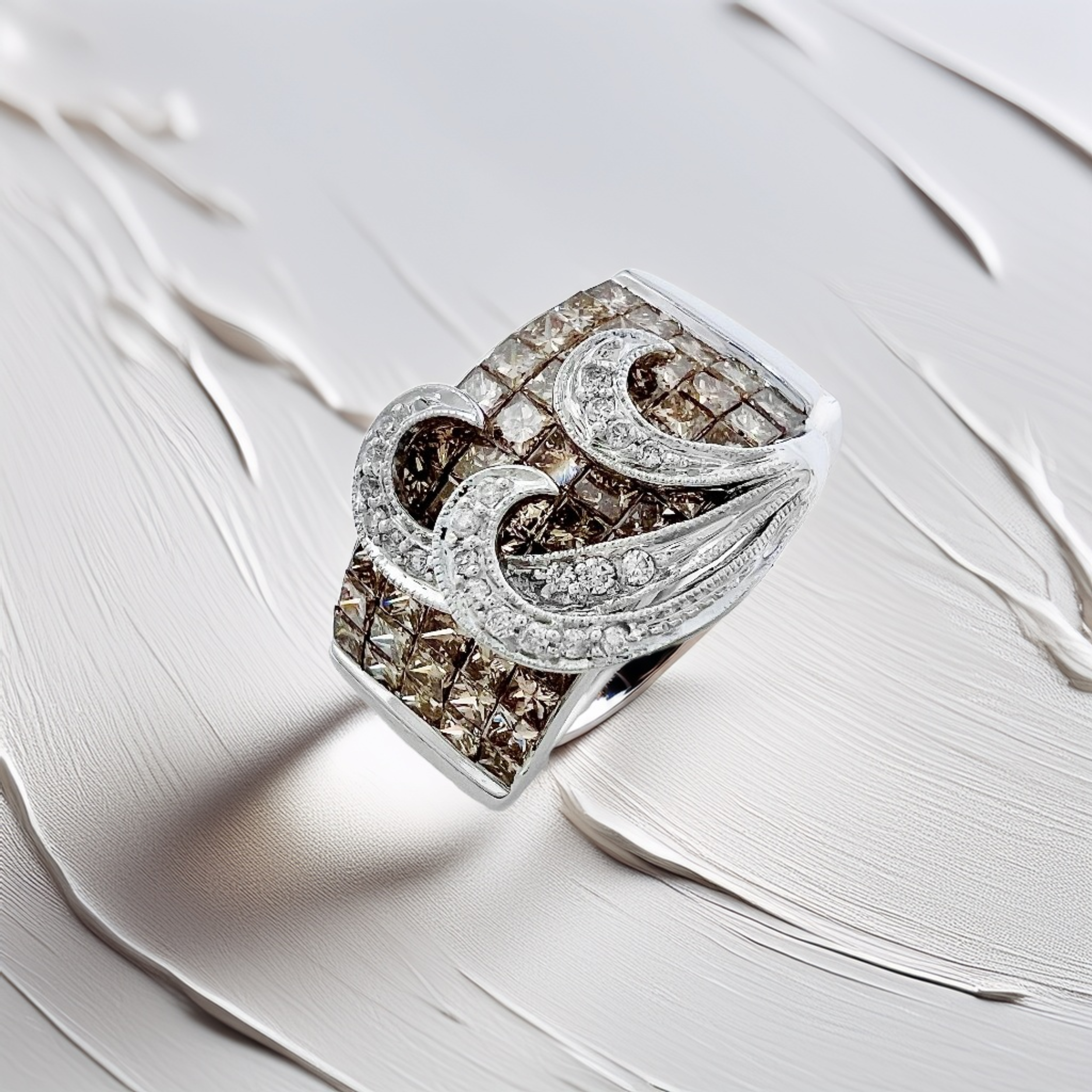 Champagne Diamond Floral Cocktail Ring 2.50tcw