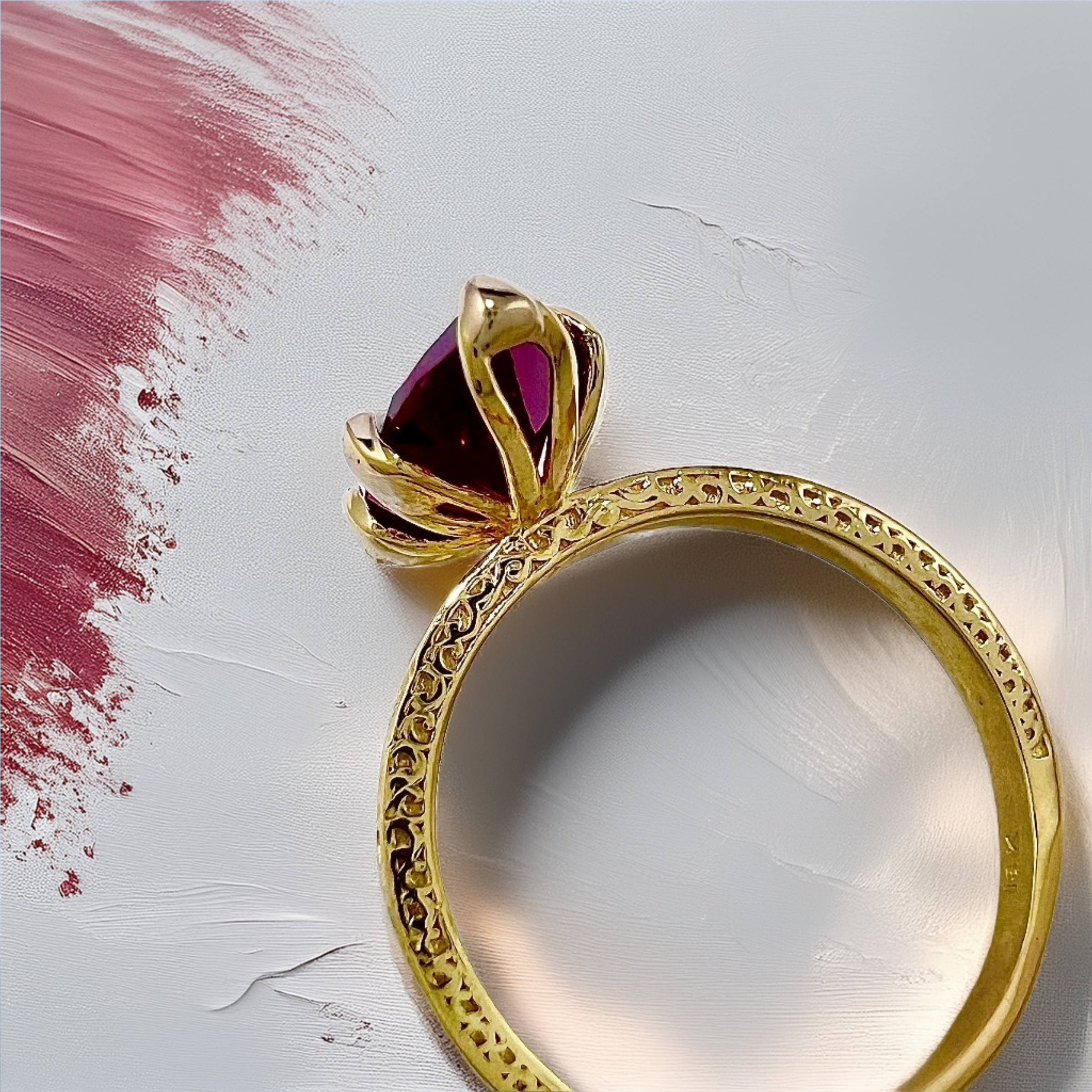 Marquise Ruby Engraved Ring | Statement Ring