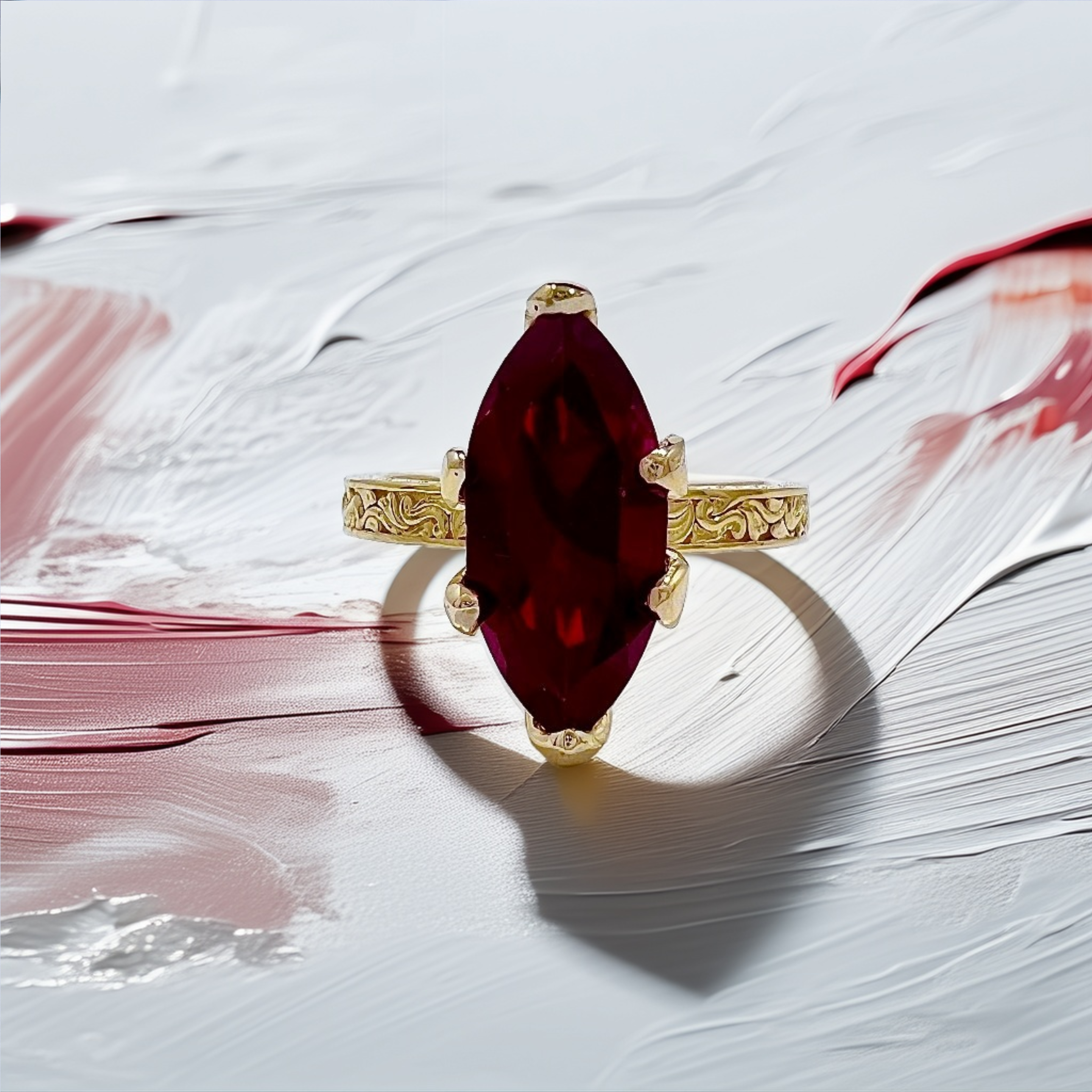 Marquise Ruby Engraved Ring | Statement Ring
