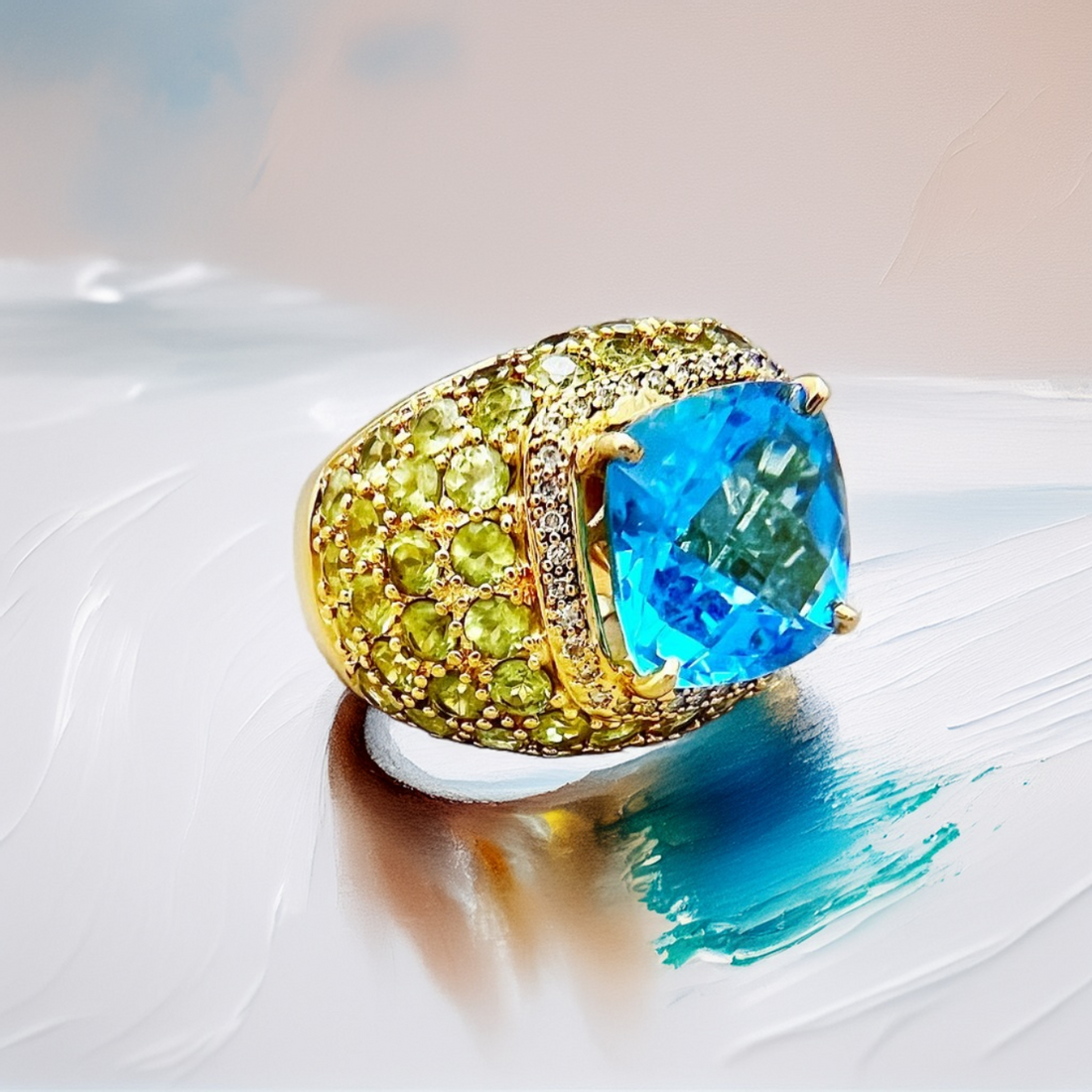Blue Topaz And Peridot Cocktail Ring