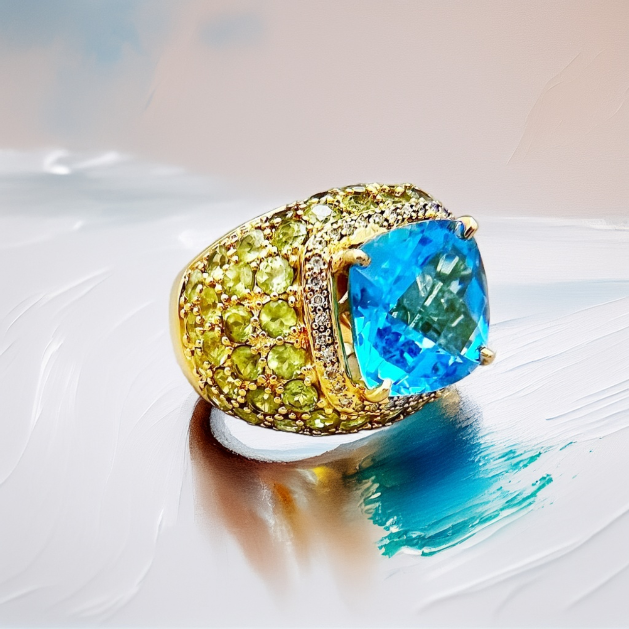 Blue Topaz And Peridot Cocktail Ring