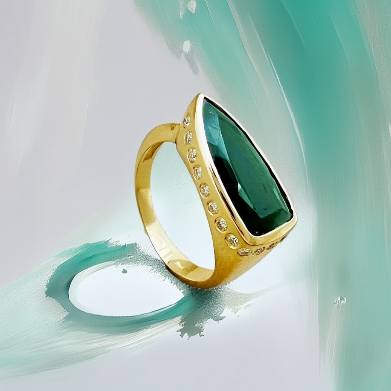 Spear-Cut Green Tourmaline Ring 3.92tcw