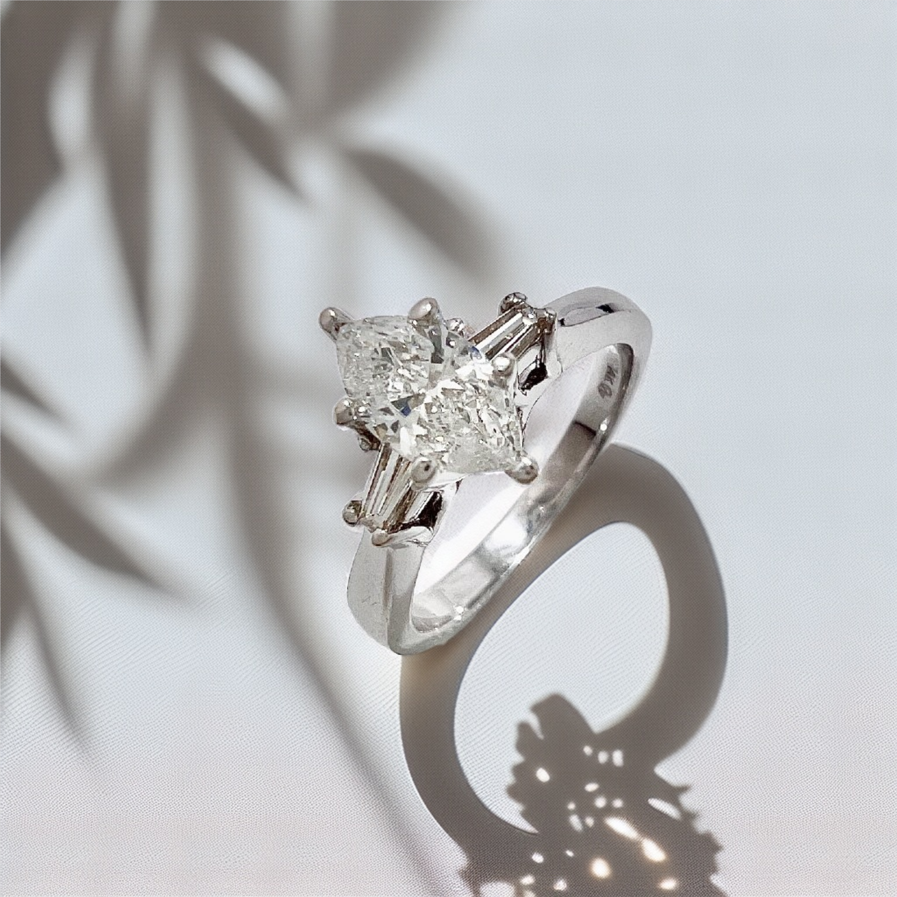 Marquise Baguette Three Stone Diamond Engagement Ring White Gold 1.04tcw