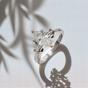 Marquise Baguette Three Stone Diamond Engagement Ring White Gold 1.04tcw