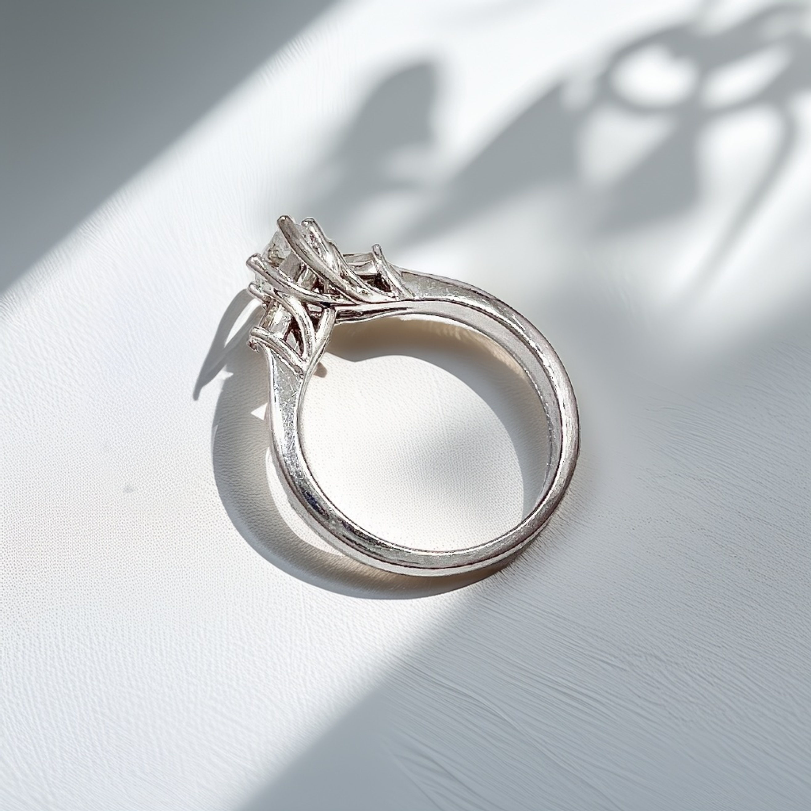 Marquise Baguette Three Stone Diamond Engagement Ring White Gold 1.04tcw