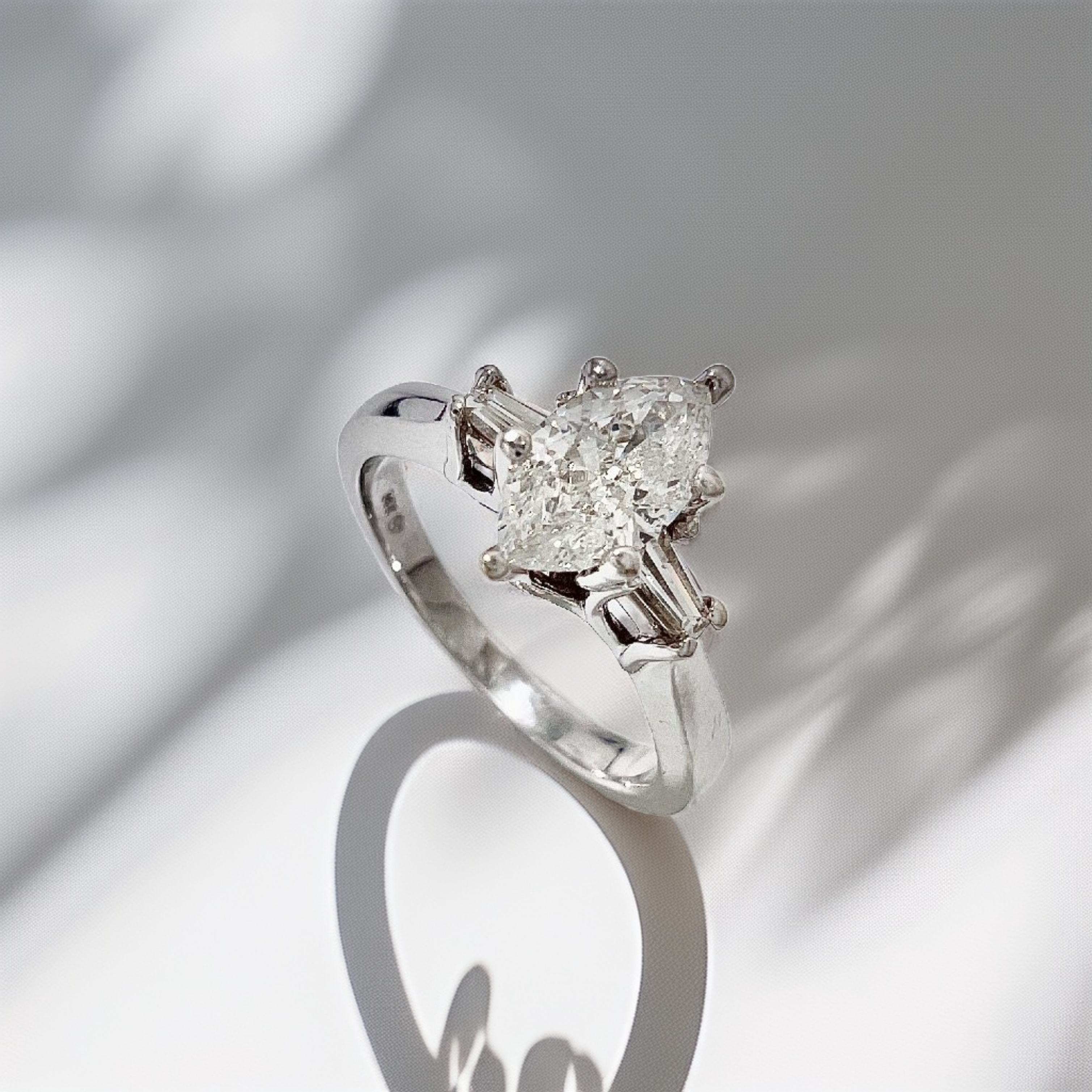 Marquise Baguette Three Stone Diamond Engagement Ring White Gold 1.04tcw