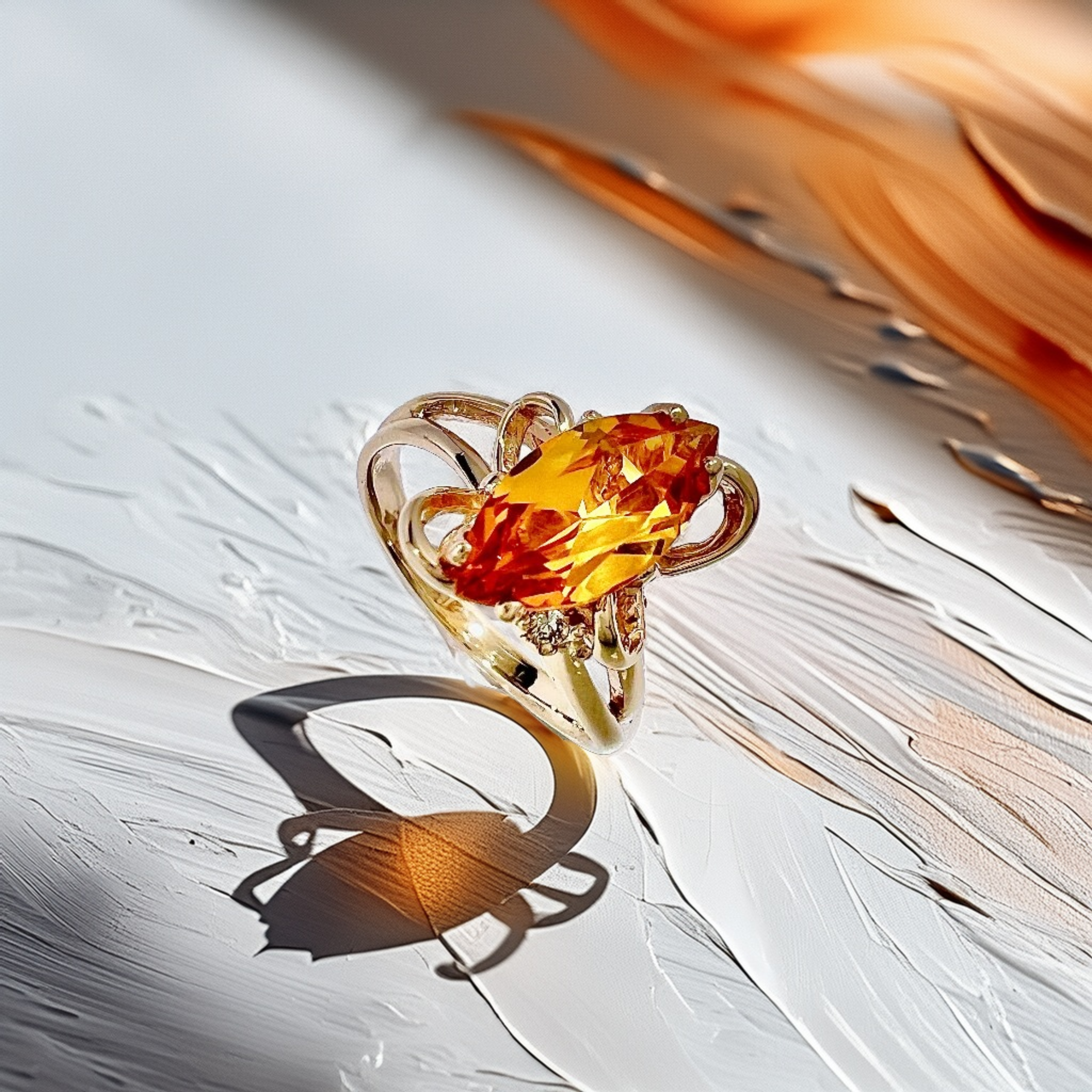 Marquise Citrine Diamond Ring